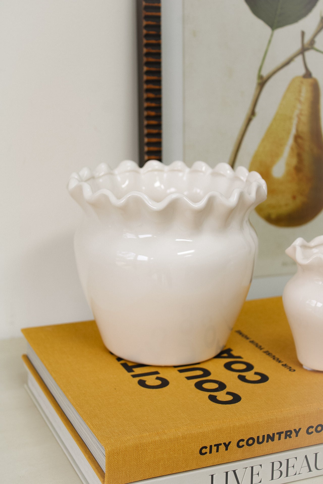 Frilly White Ceramic Glazed Vase