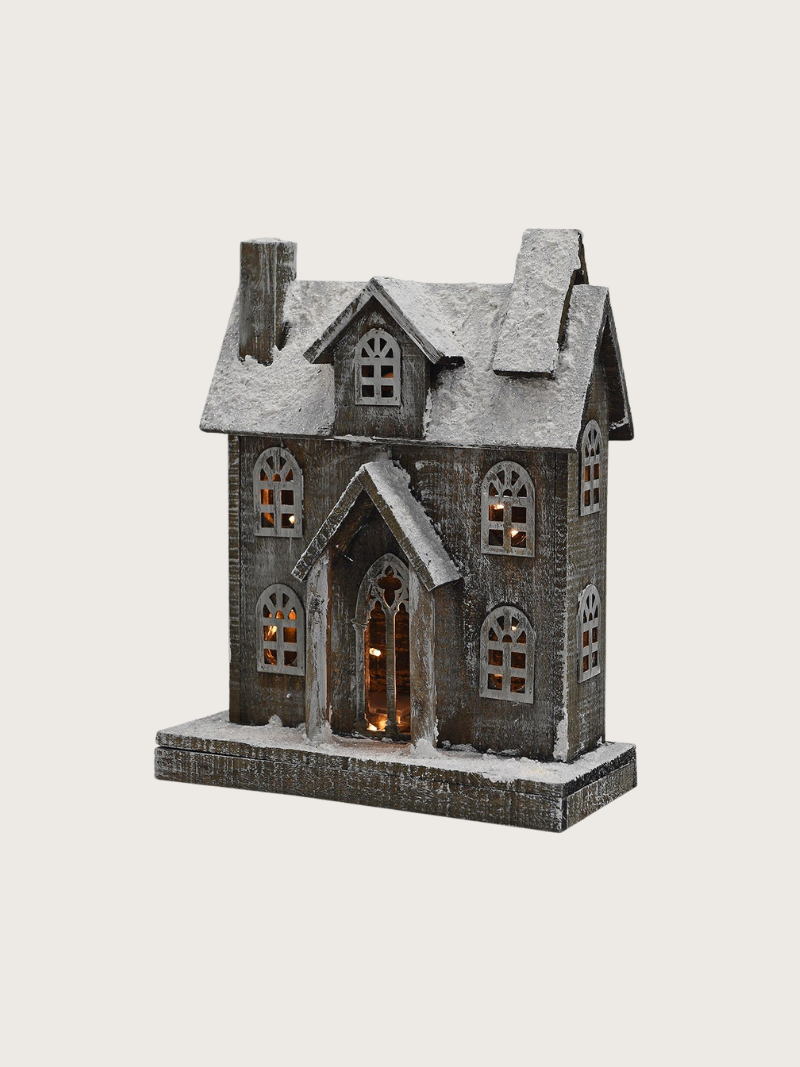 Frosted Wooden Cabin with Cosy LEDs