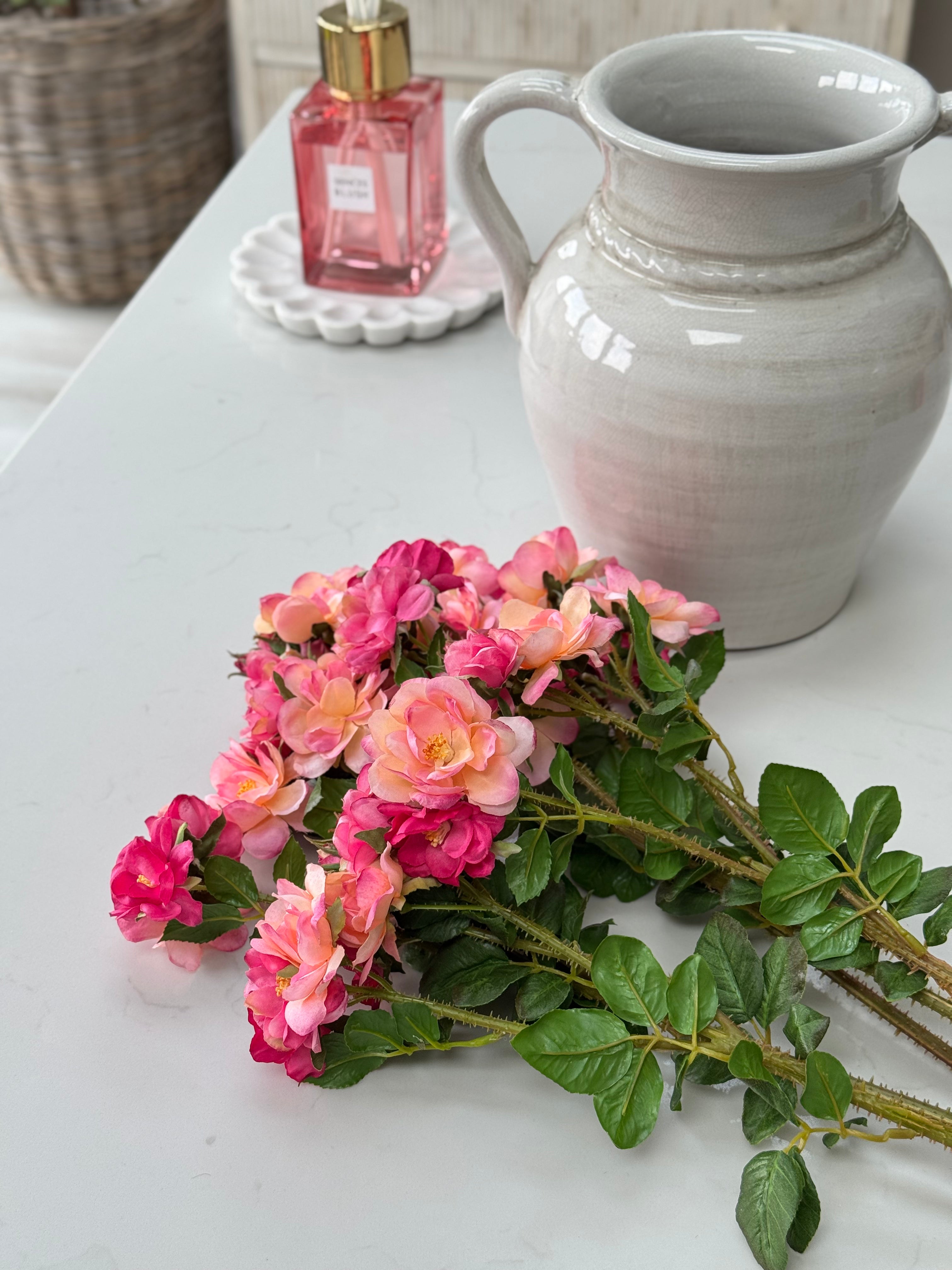 Faux Pink Cottage Rose Stem