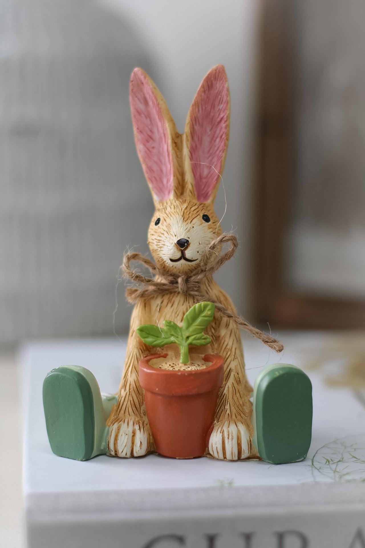 Gardening Rabbit Ornament with house plant perfect for spring decor