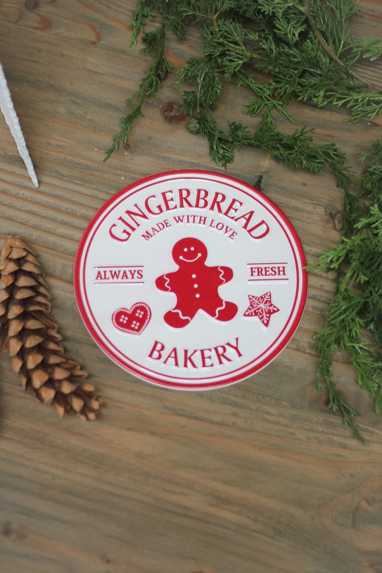Gingerbread Bakery Round Metal Sign