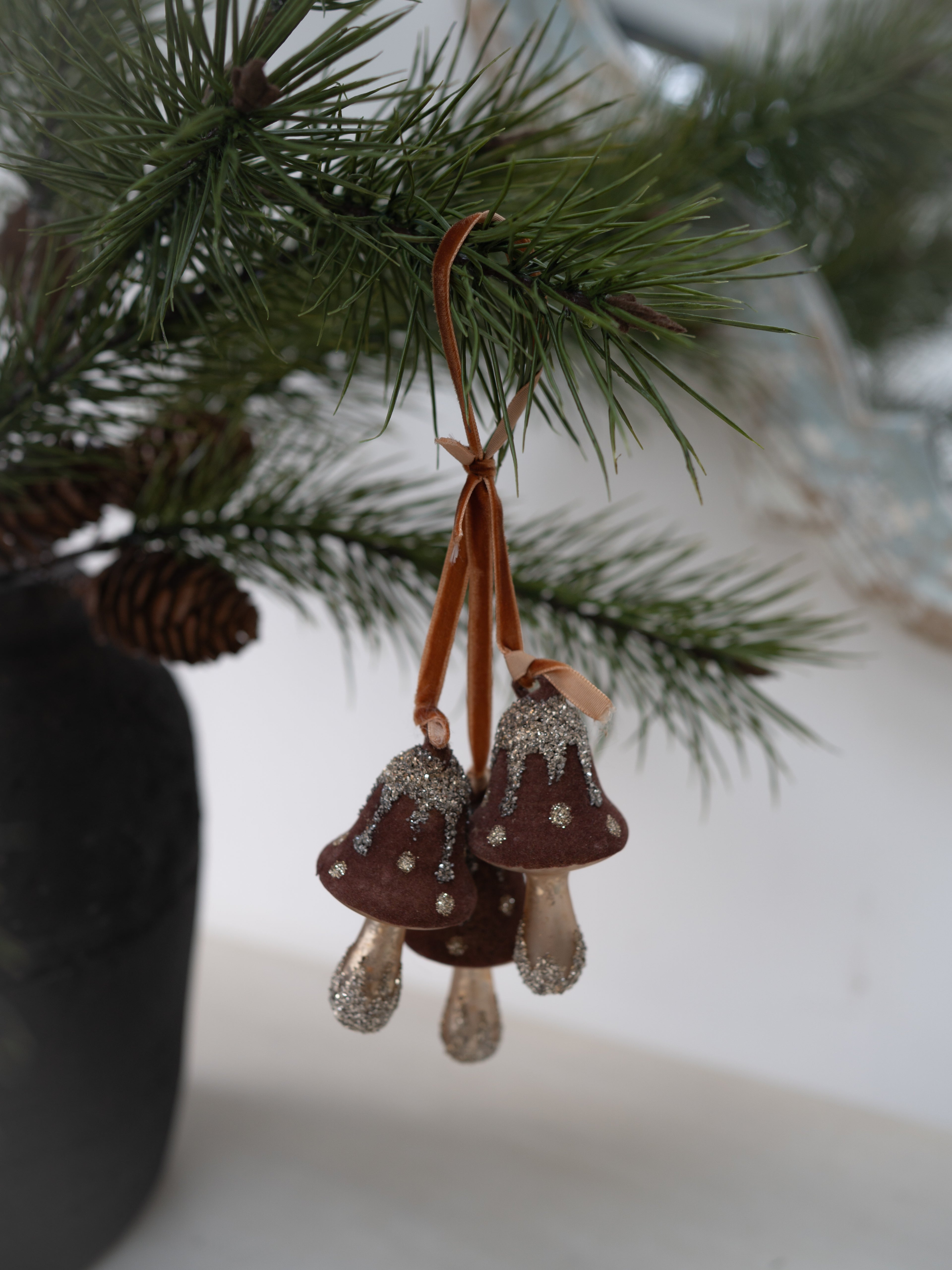 Glitter Chestnut Mushrooms Christmas Tree Decoration