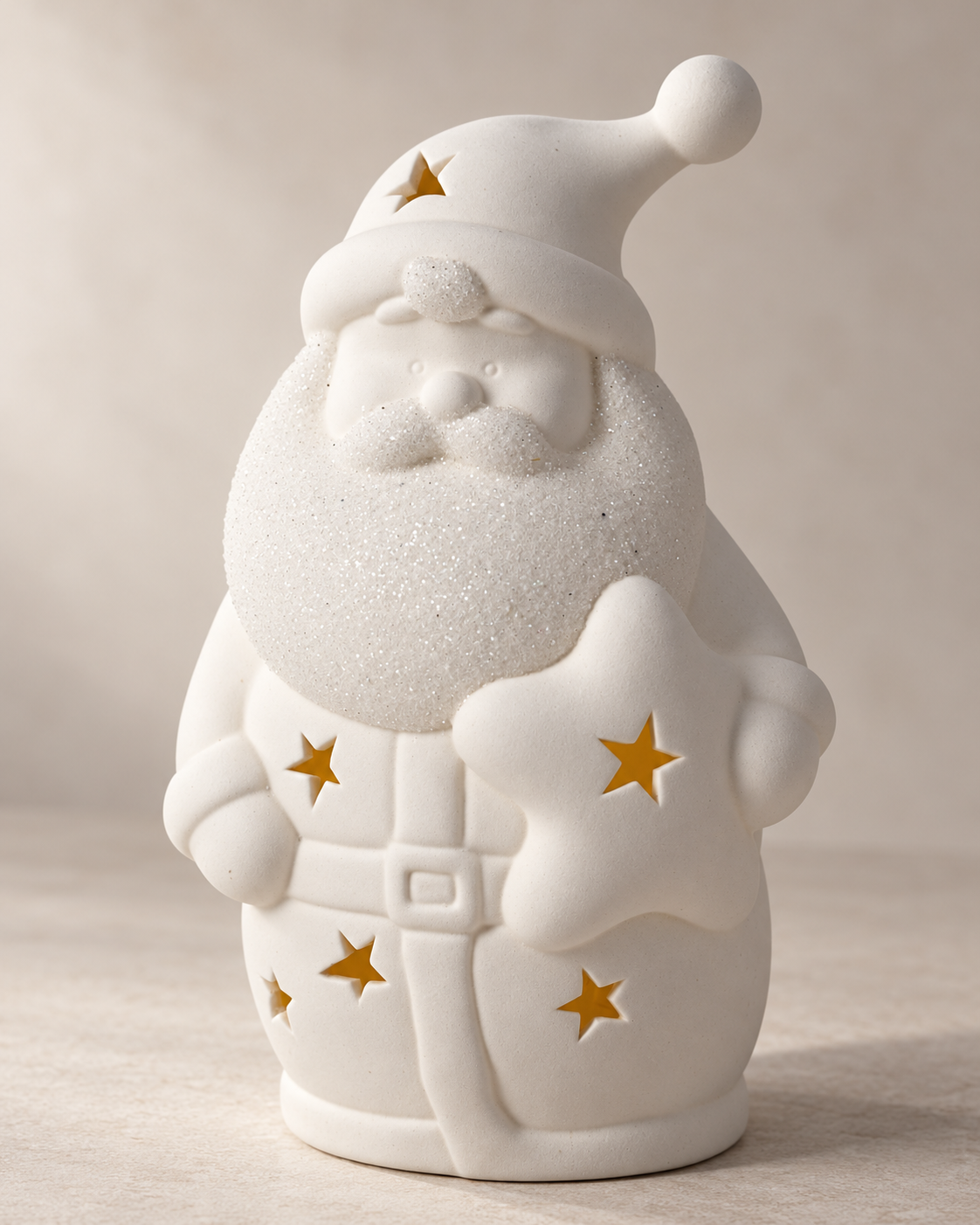 White Ceramic Santa LED with Star