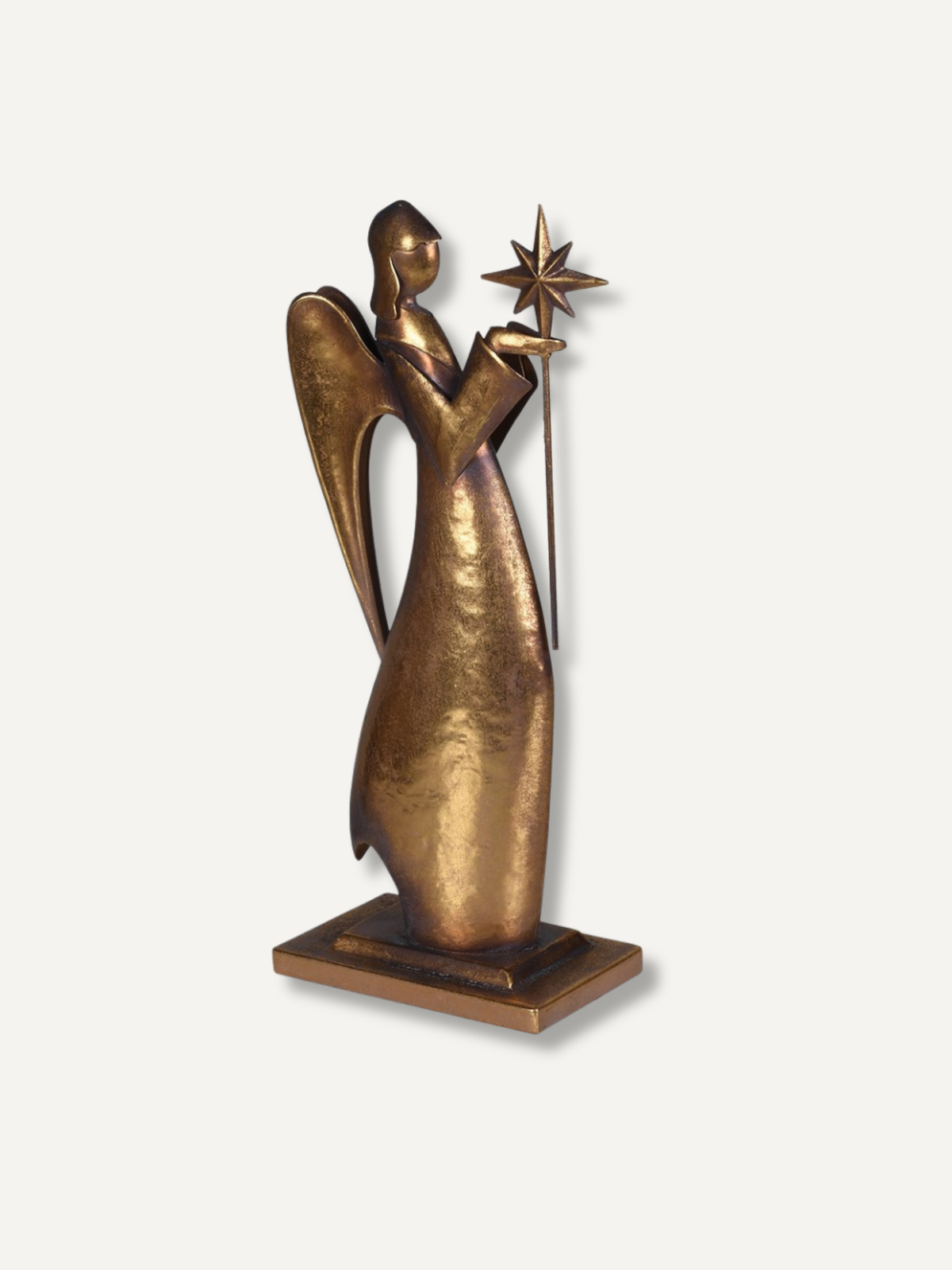 Gold starry night angel decoration holding a star. A rustic Christmas angel for timeless festive home styling.