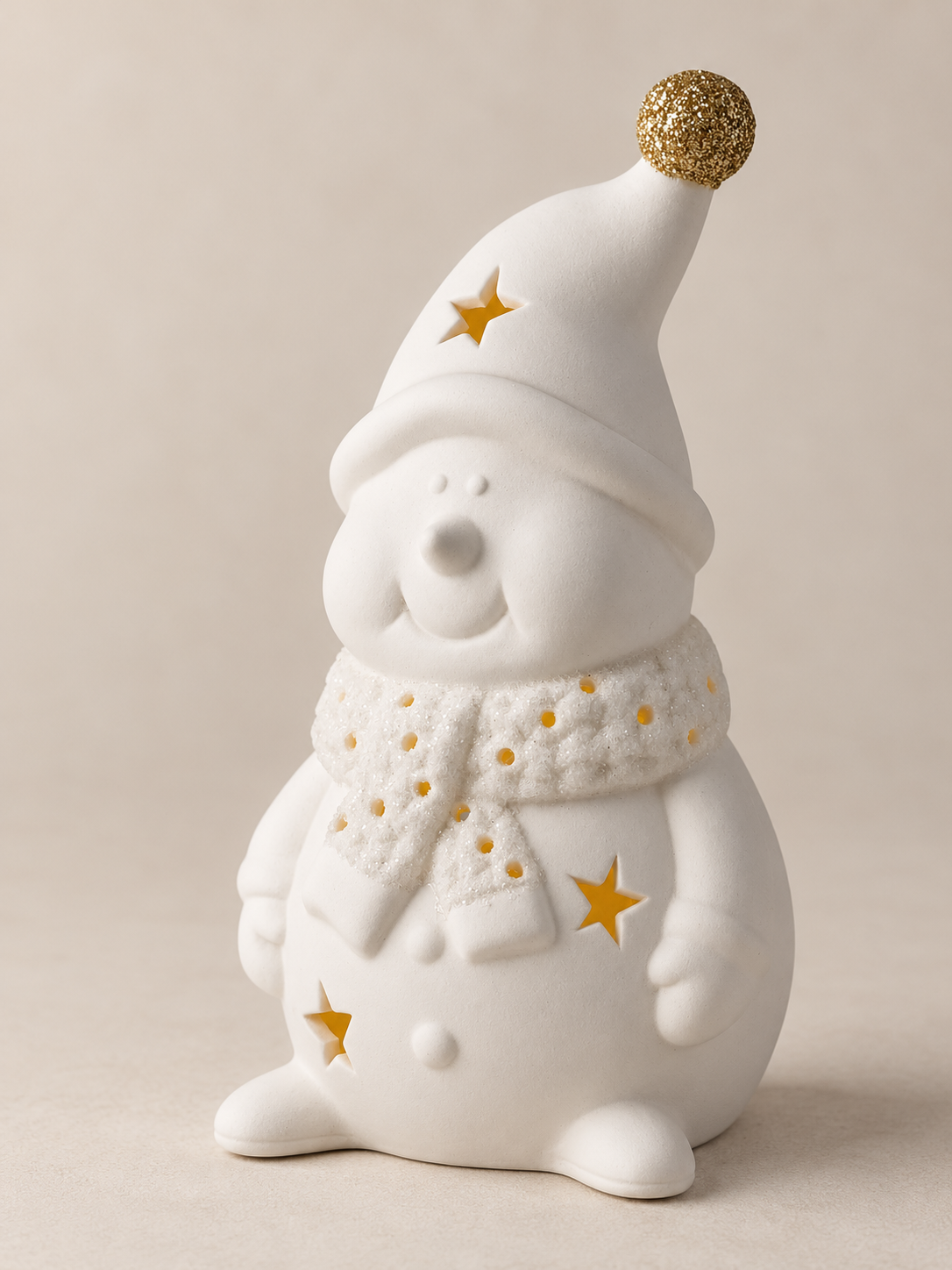 White Ceramic Snowman LED with Scarf