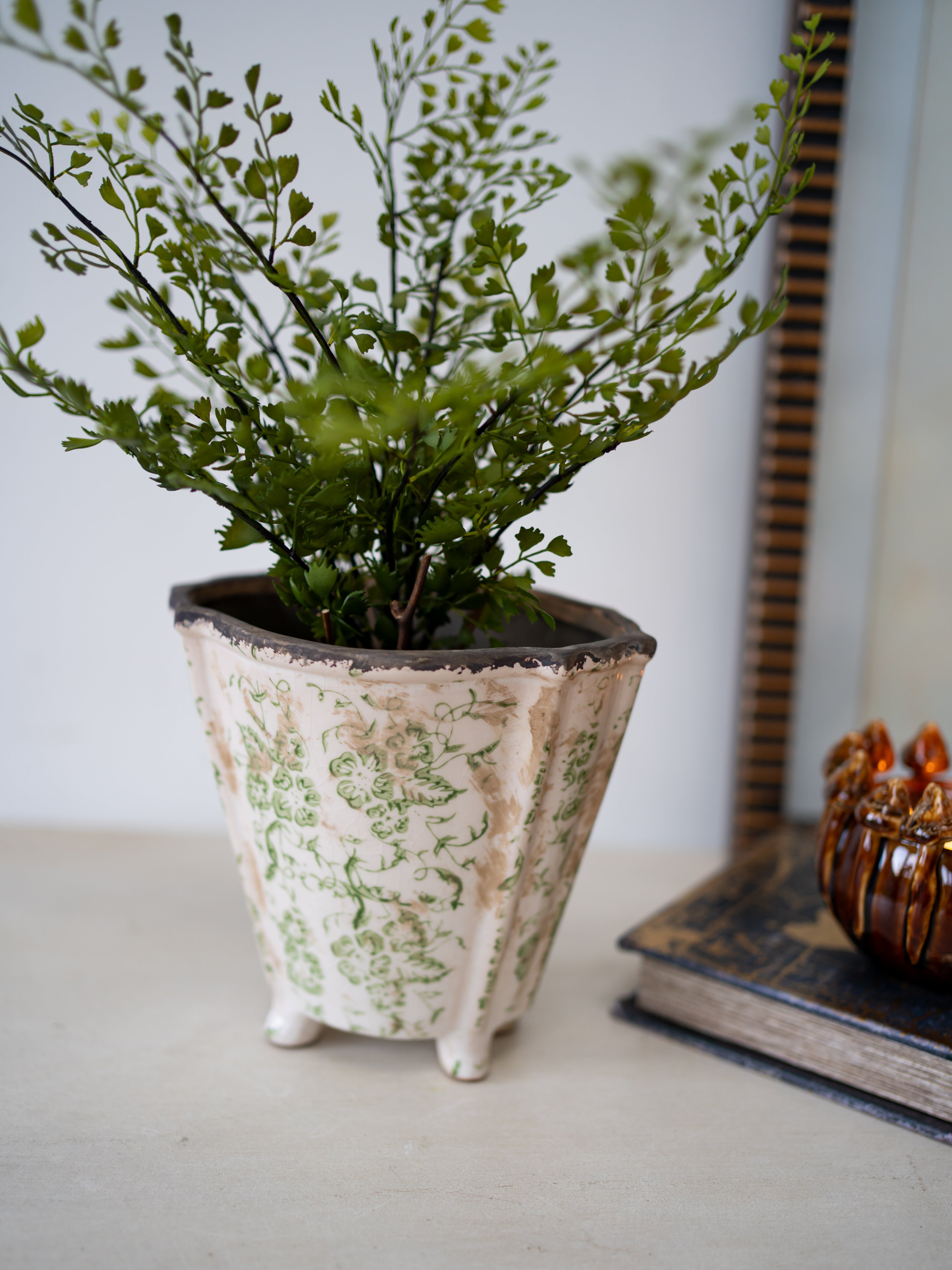 Green Floral Vintage Style Planter