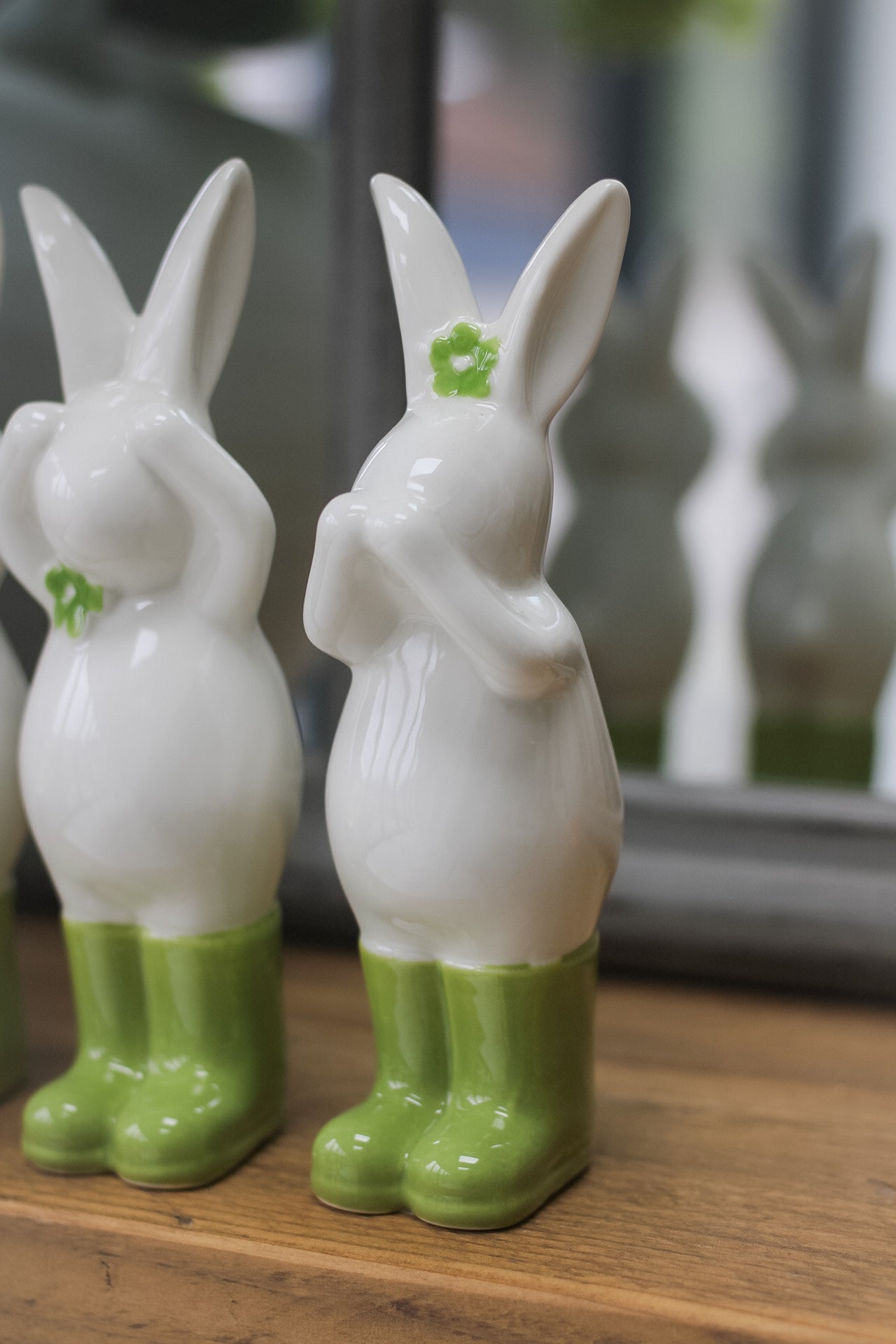 porcelain bunny with cute little green booties