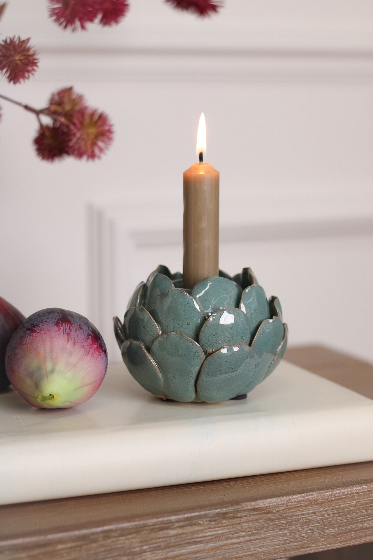 Green Lotus Ceramic Candle Holder