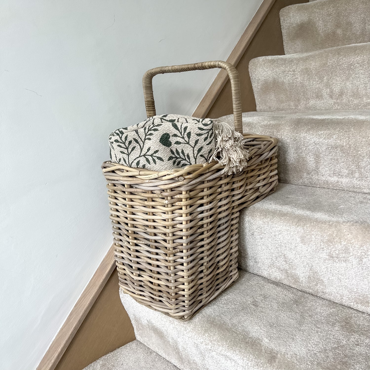 Grey Washed Rattan wicker Stair Basket