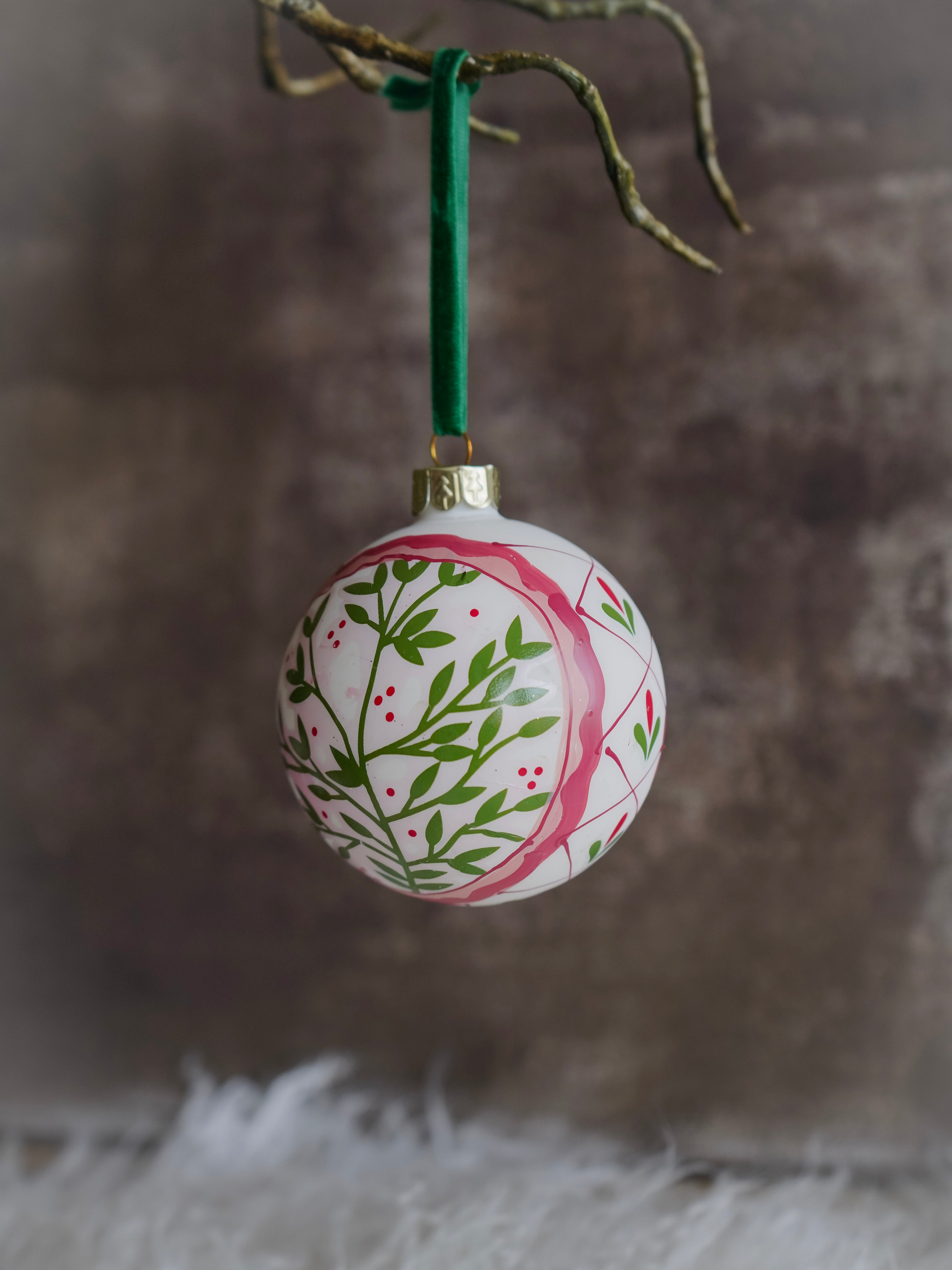 Hand Painted Holly and Ivy Christmas Tree Bauble