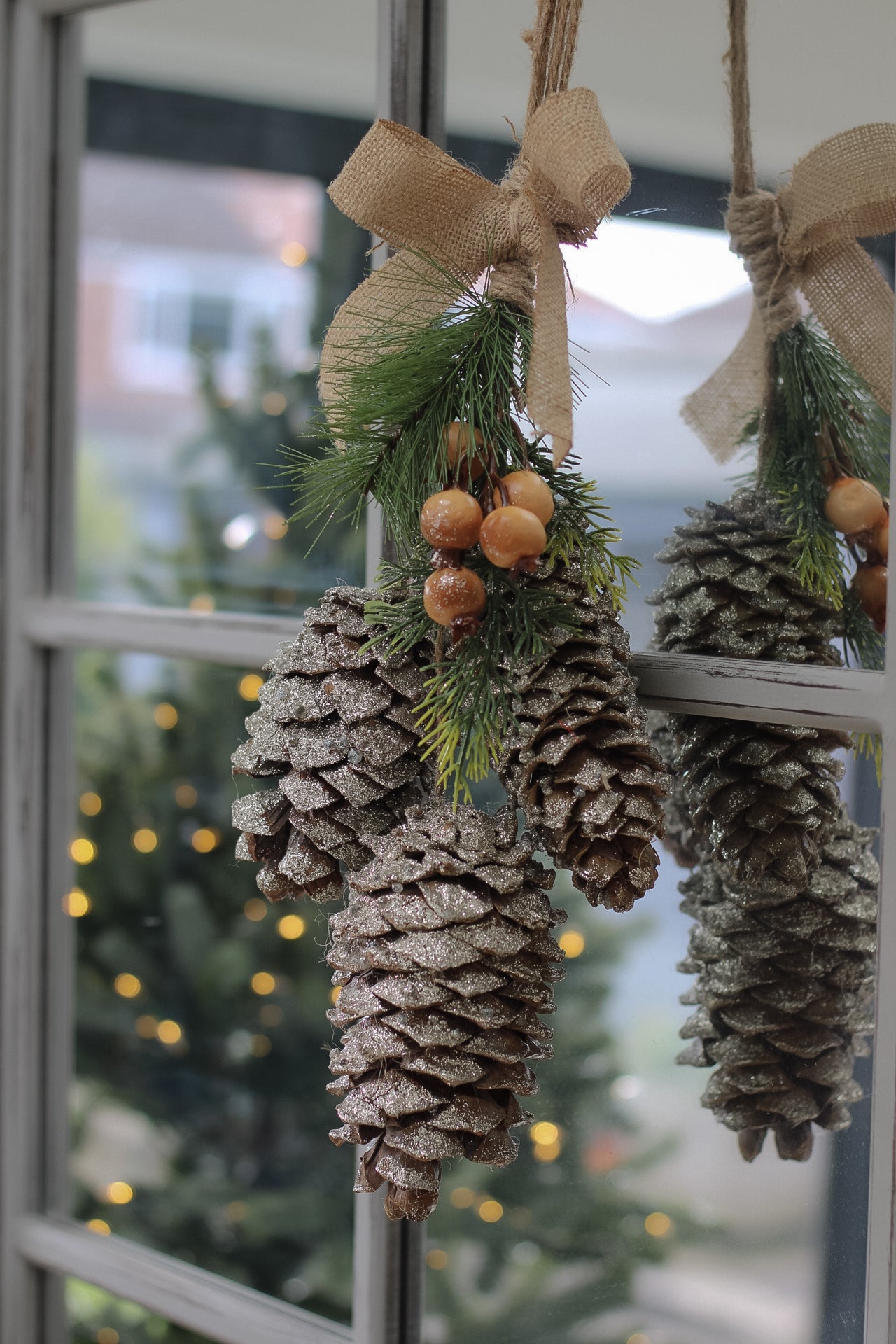 cluster of hanging pine cones