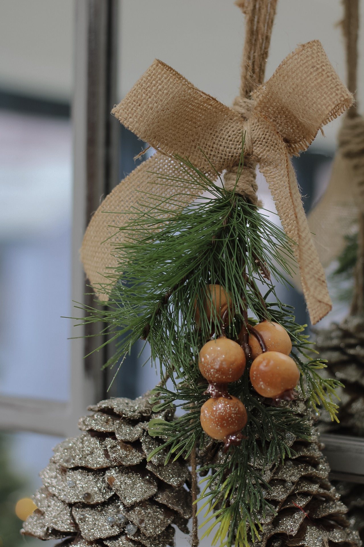 Up close of hessian bow and foliage
