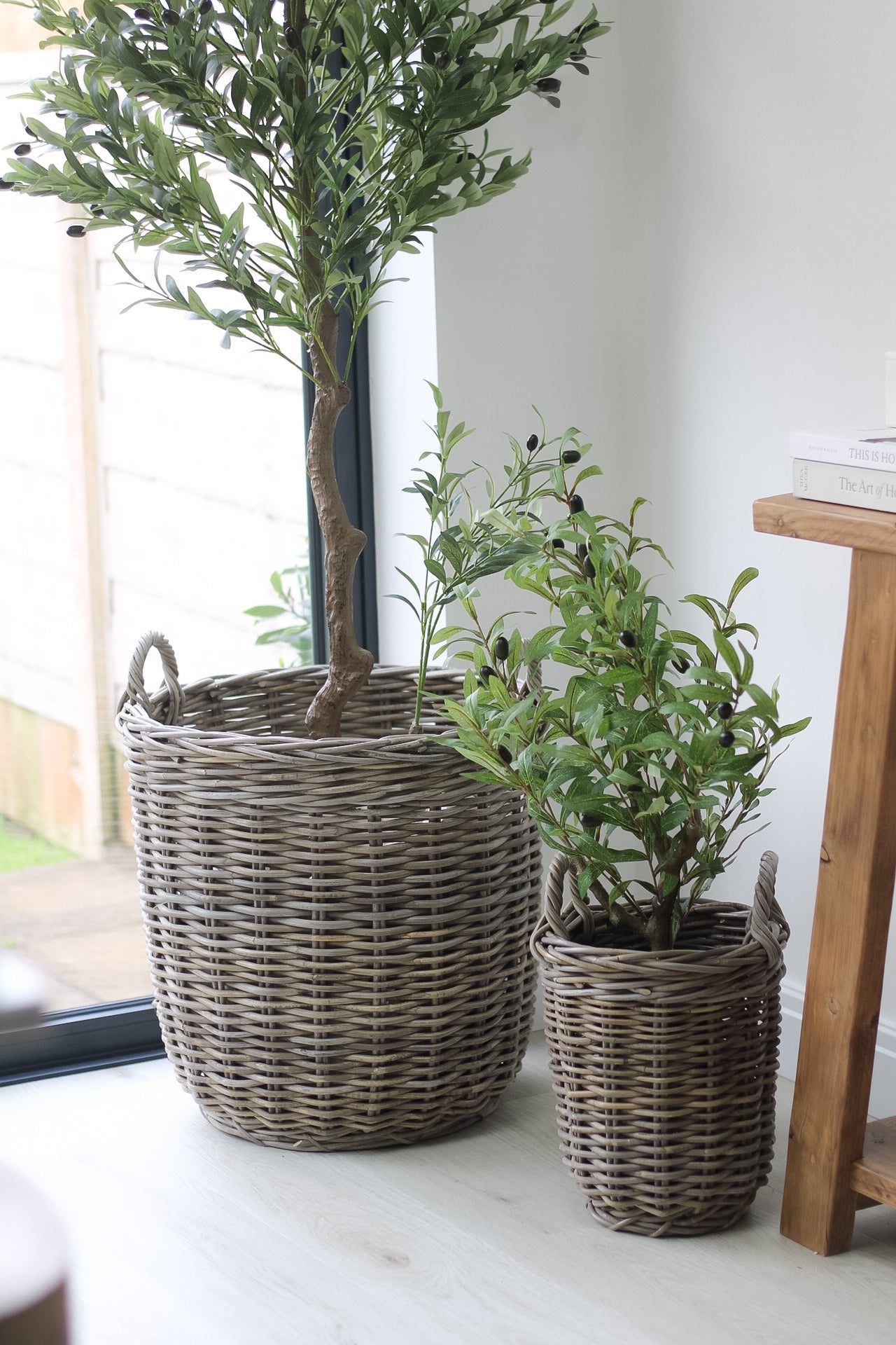 Round Rustic Grey Washed Rattan Storage Basket
