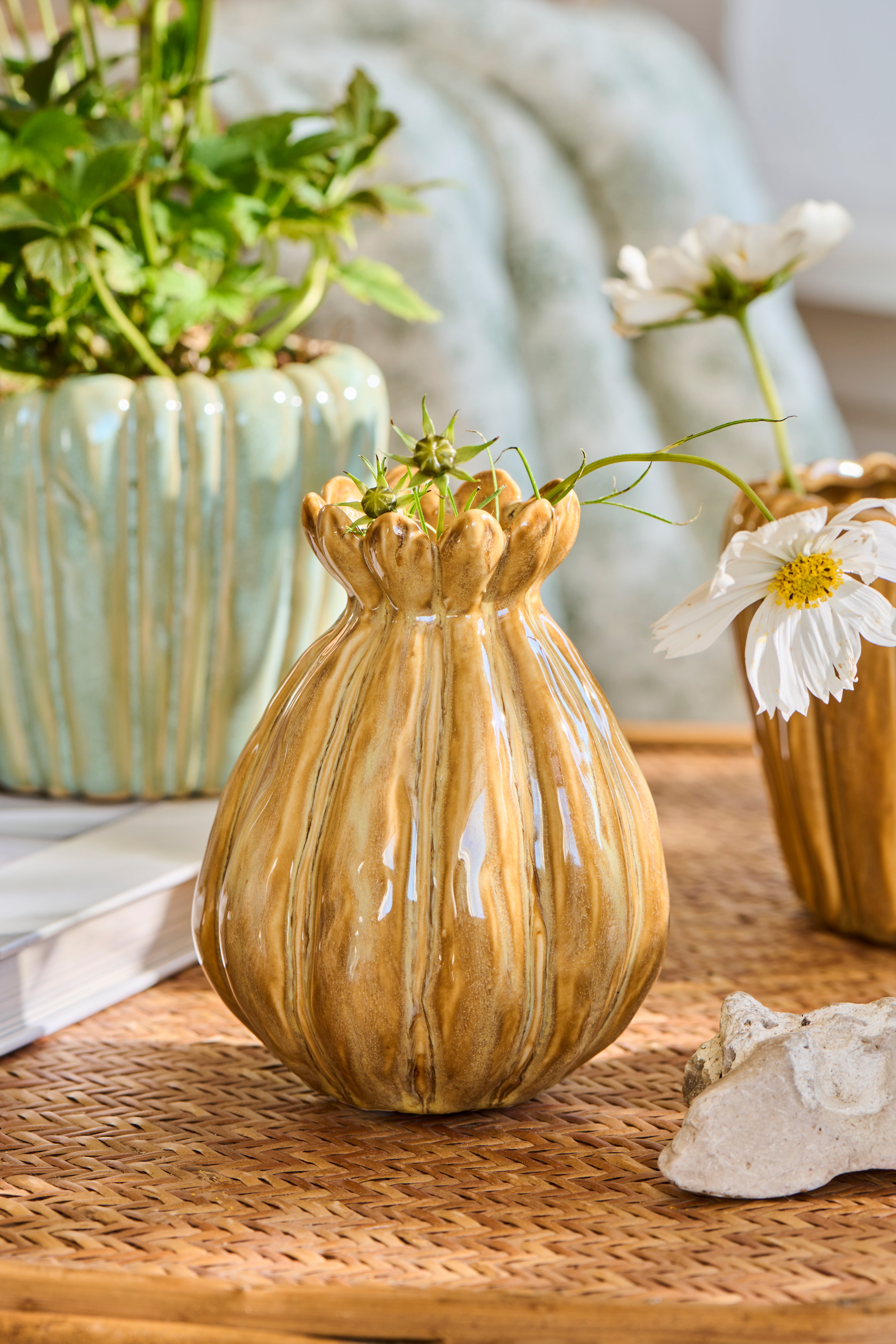Honey Brown Poppy Head Vase