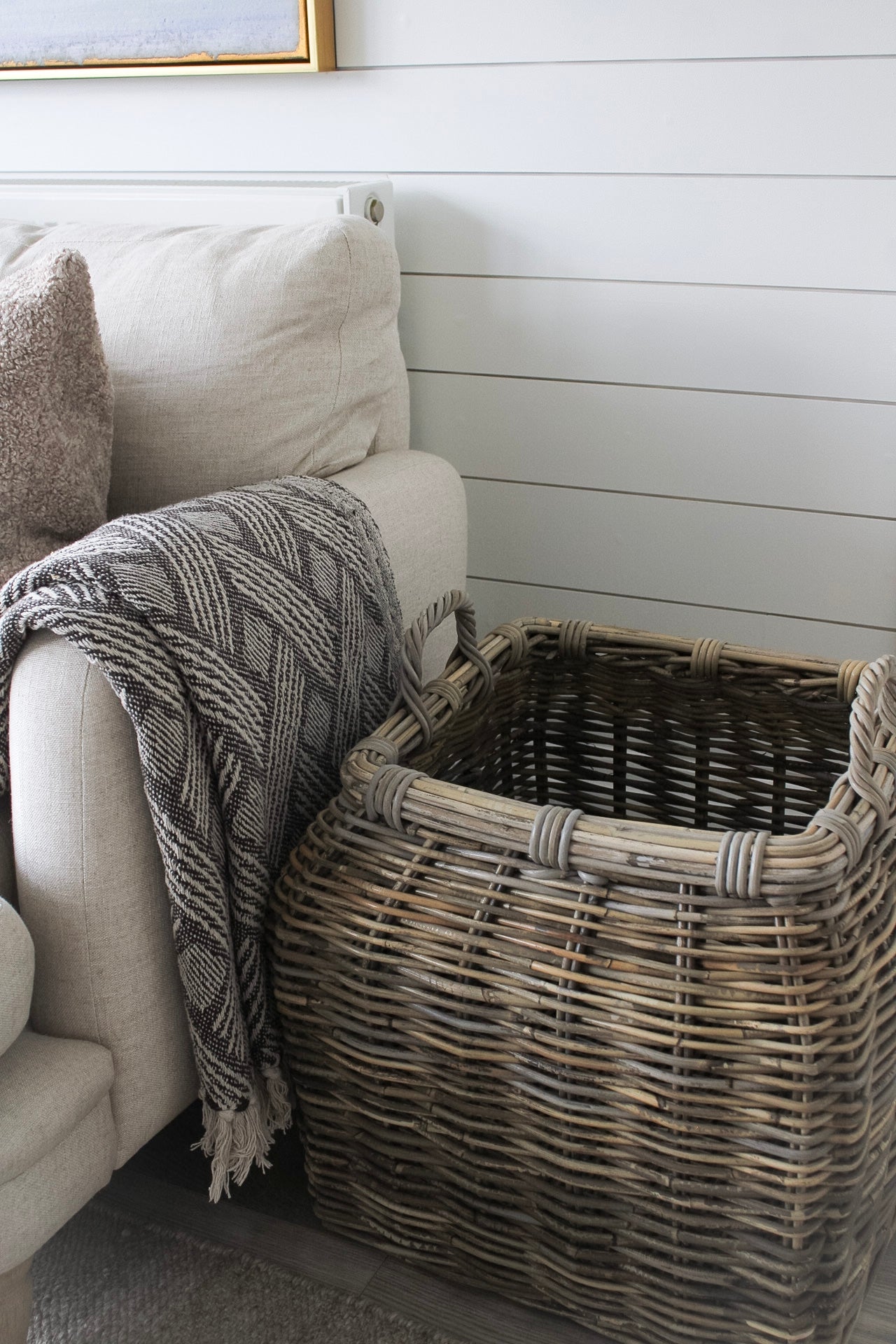 Natural Rattan Square Bottom Basket with Handles