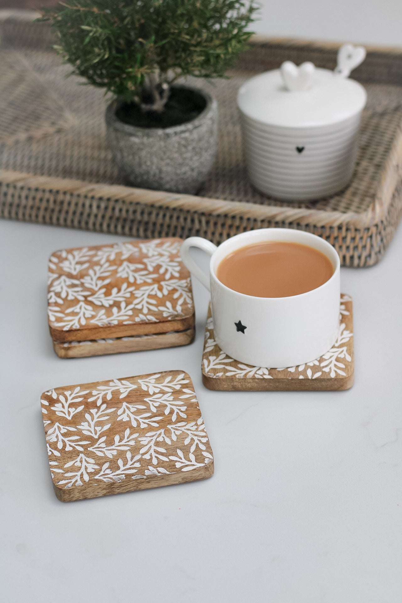 Leaf Patterned Wooden Coasters