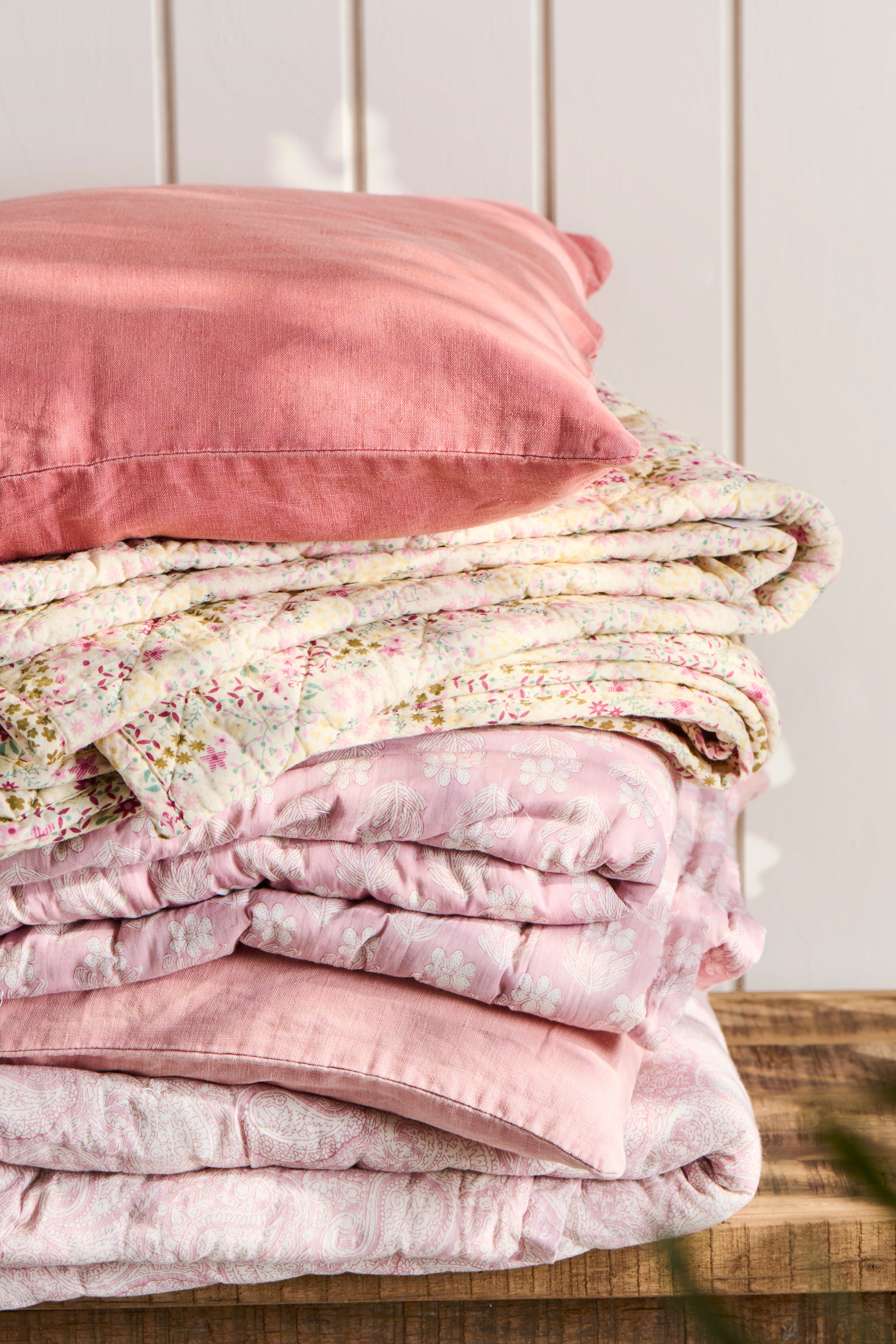 Light Pink Ditsy Floral Quilted Blanket