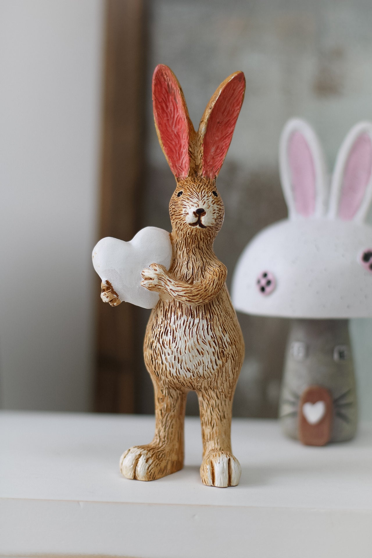 standing Love Heart Rabbit Ornament for spring decor