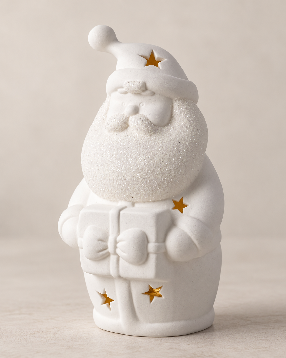White Ceramic Santa LED with Present