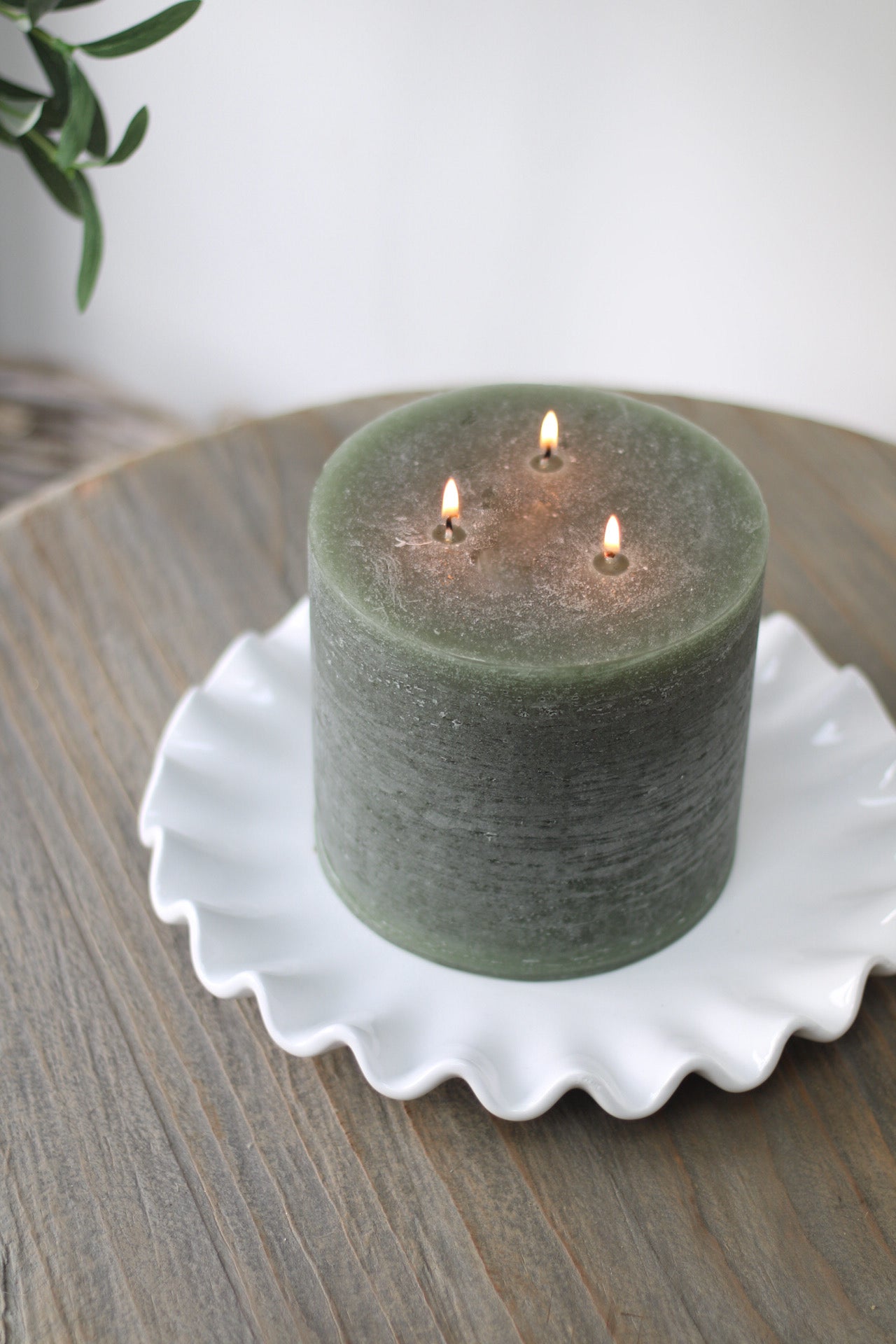 Moss Green Three Wick Pillar Candle
