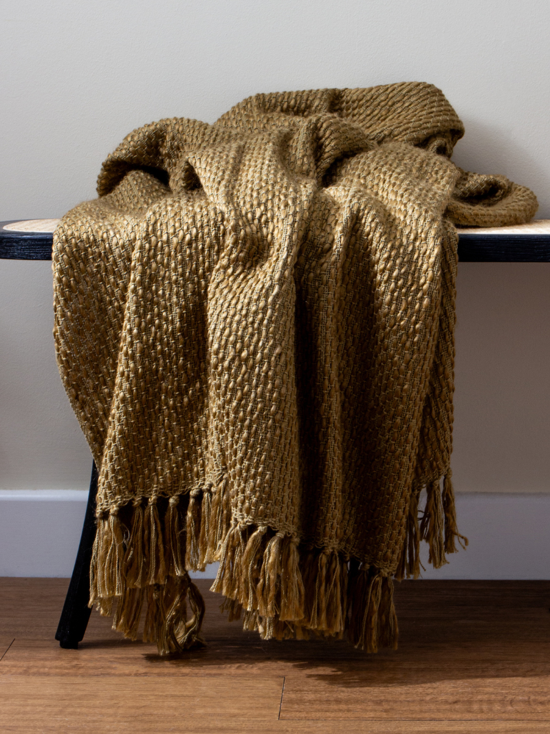 Olive Woven Fringed Throw