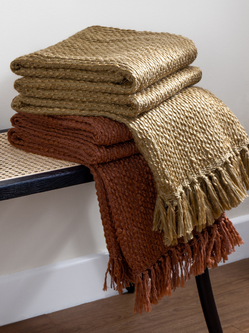 Olive Woven Fringed Throw