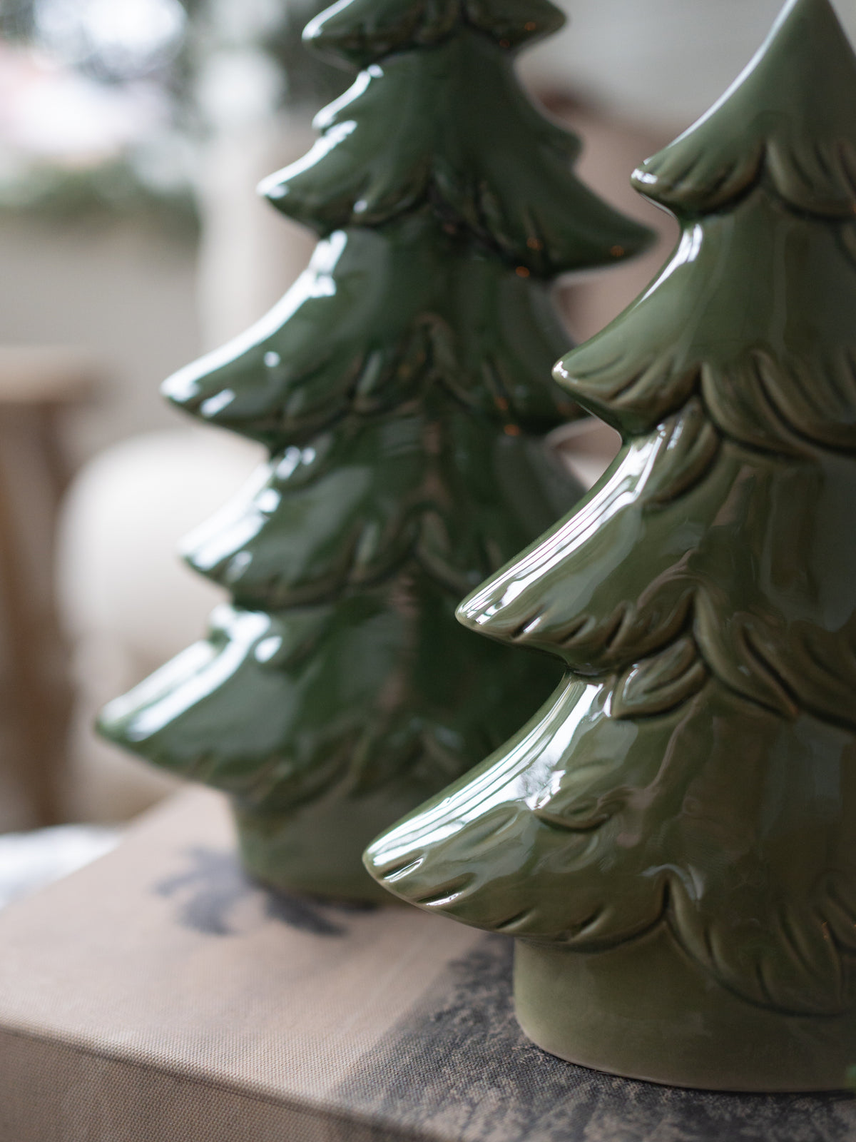 up close of Pair_of_Moss_Green_Ceramic_Christmas_Trees