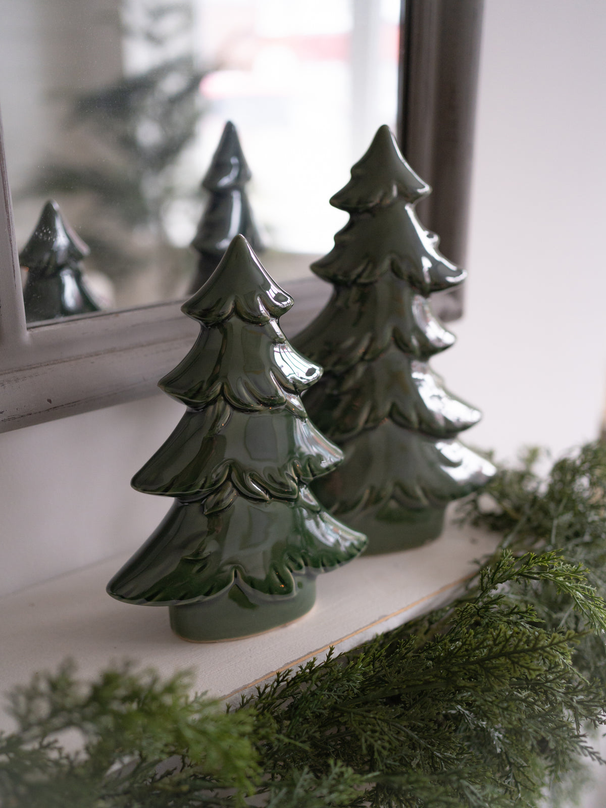 Pair of Pine Green Ceramic Christmas Trees