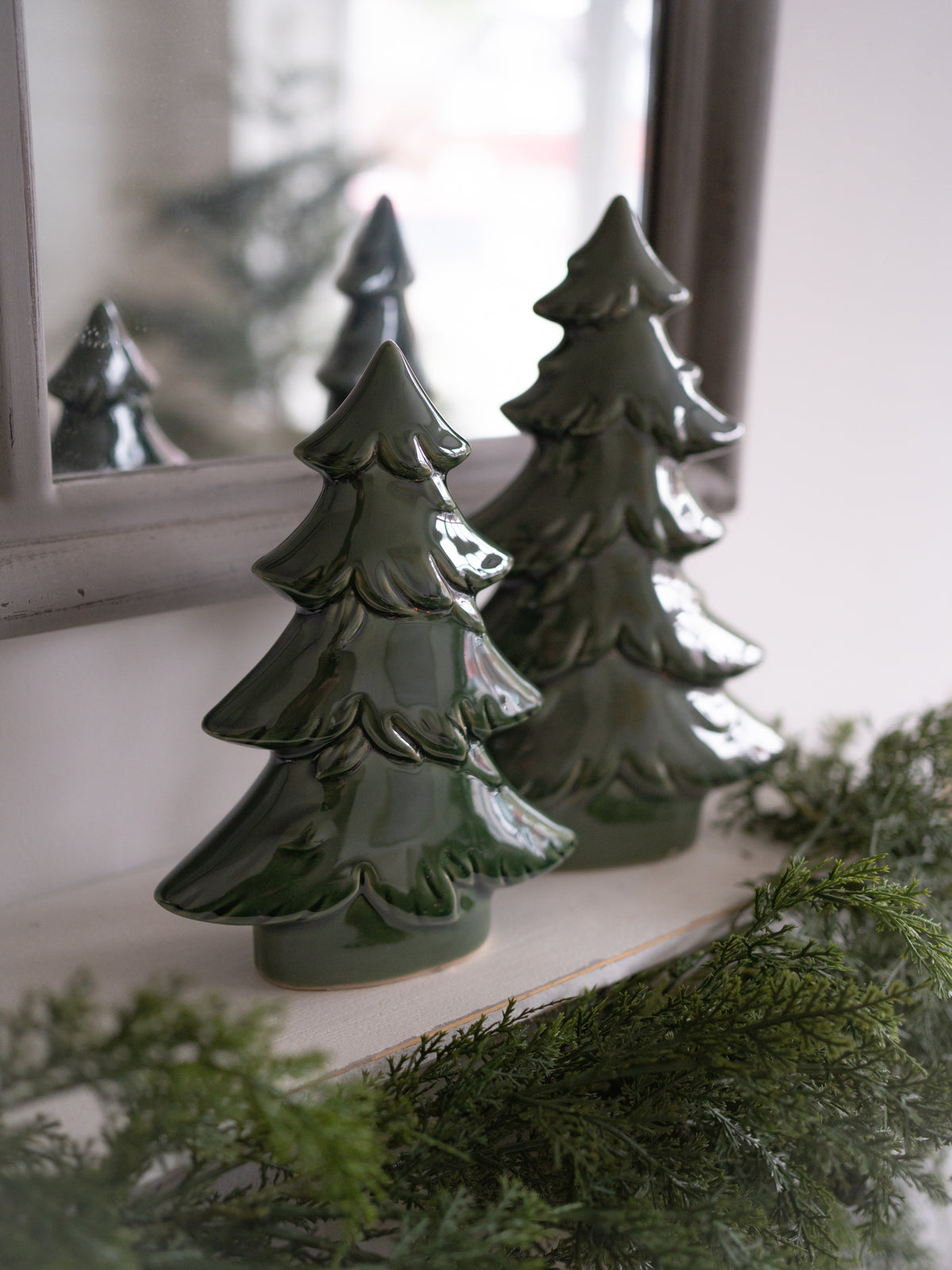 Pair of Pine Green Ceramic Christmas Trees