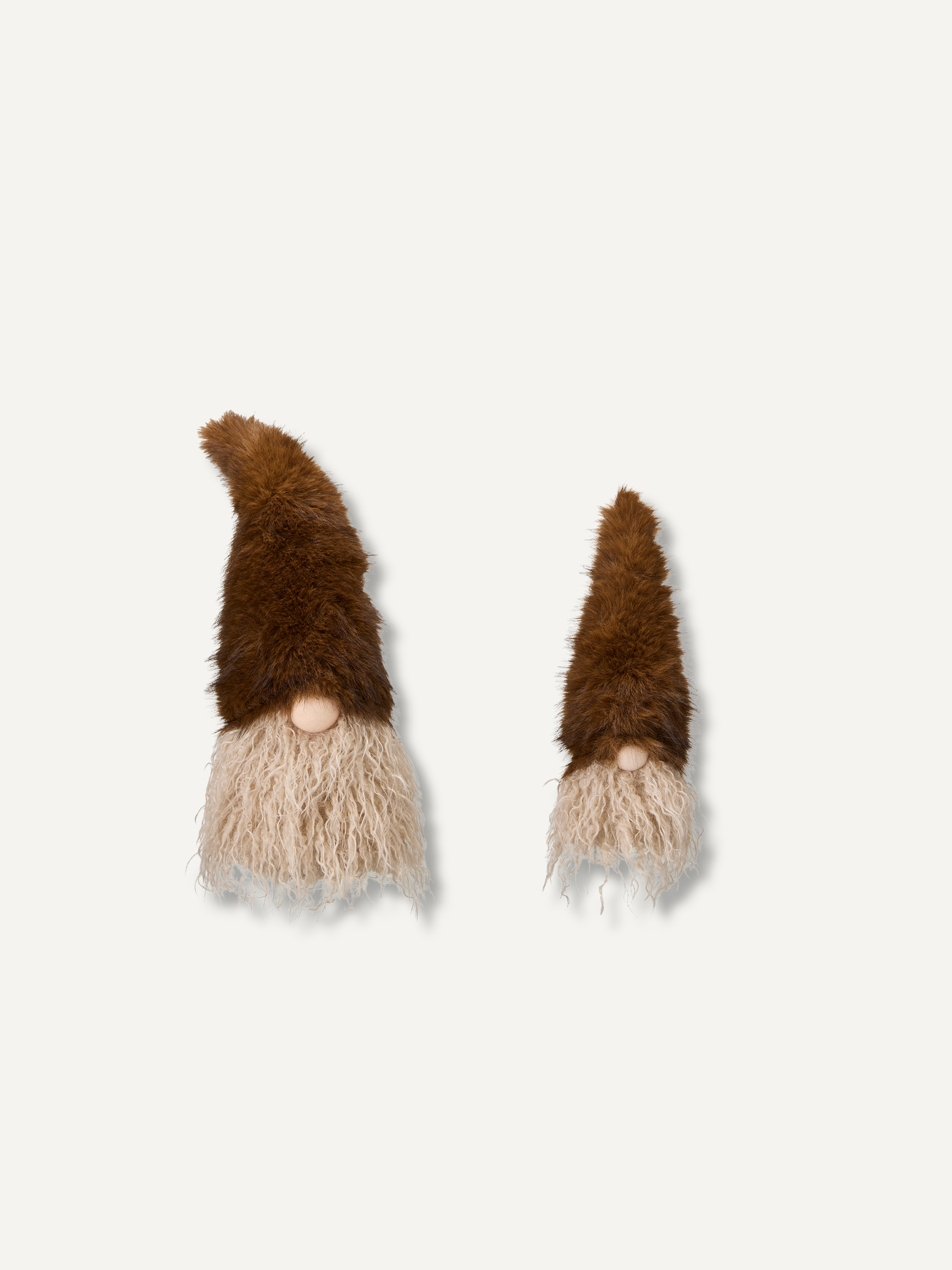 Pair of Rich Brown Furry Hat Gonks with Fluffy Beards