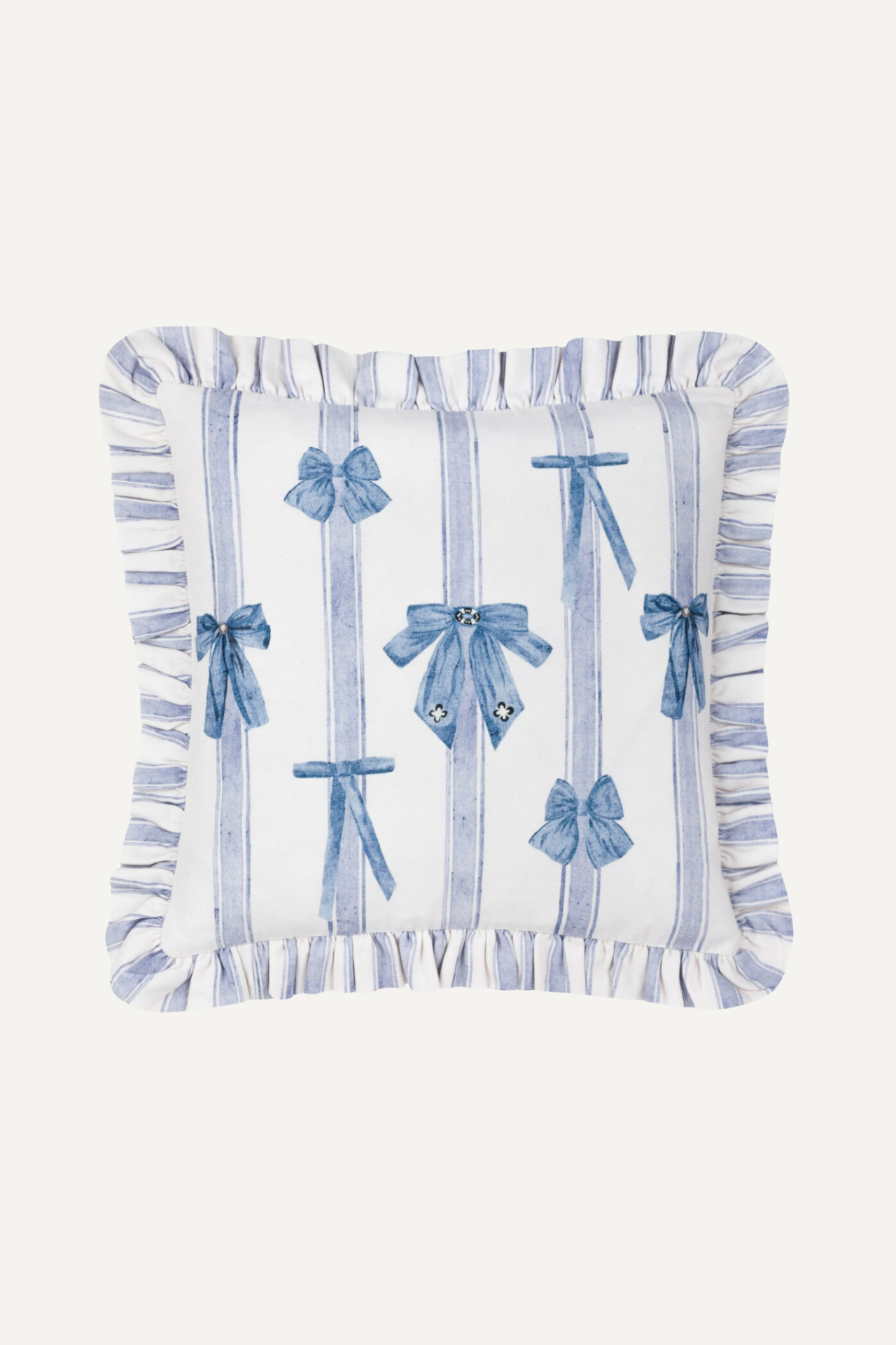 Pale Blue Bows Ruffle Printed Cushion for cosy home decor