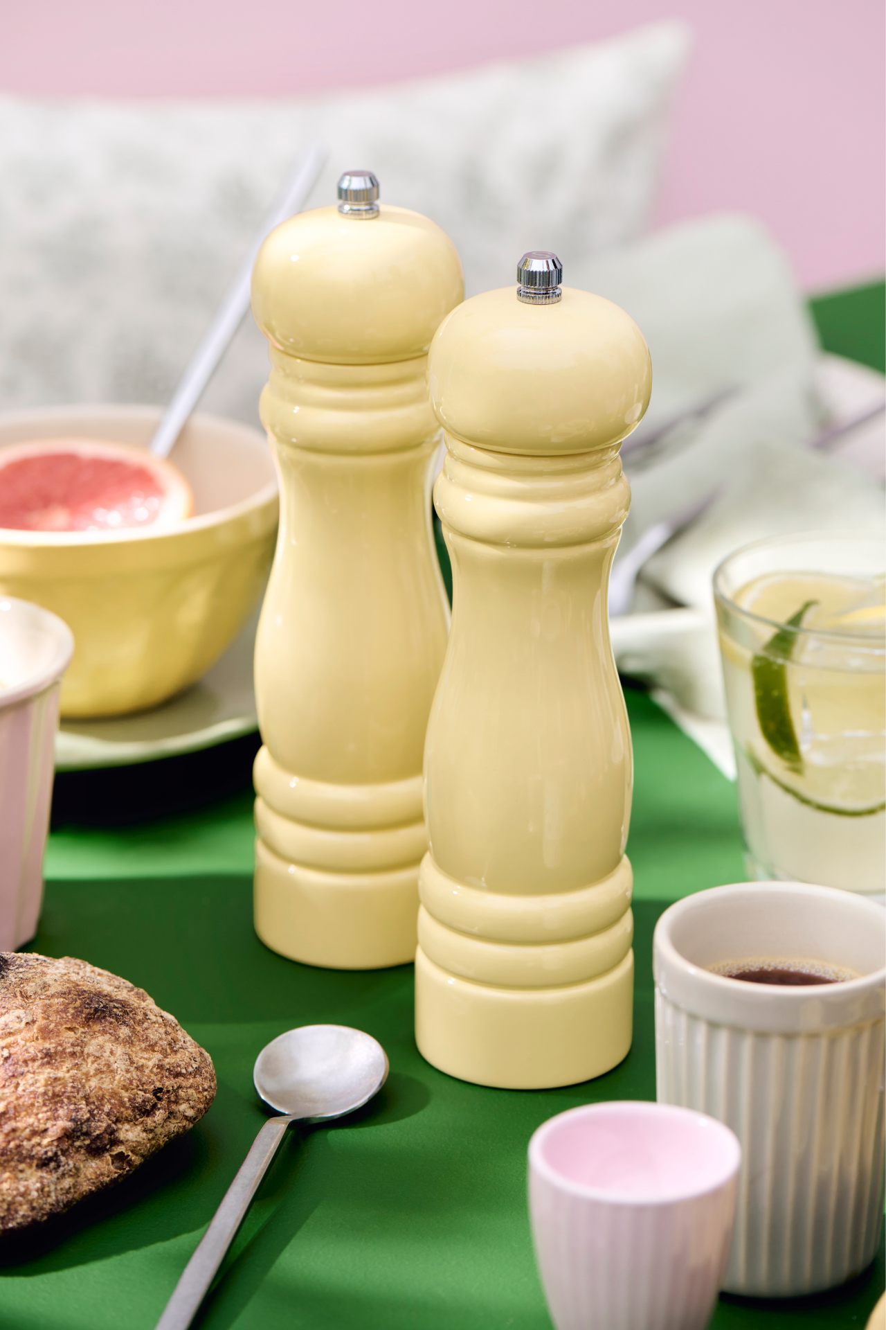 Pale Yellow Wooden Salt and Pepper Mills