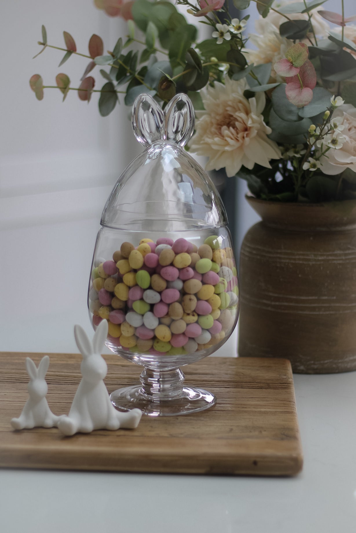 Pedestal Rabbit Ears Glass Jar