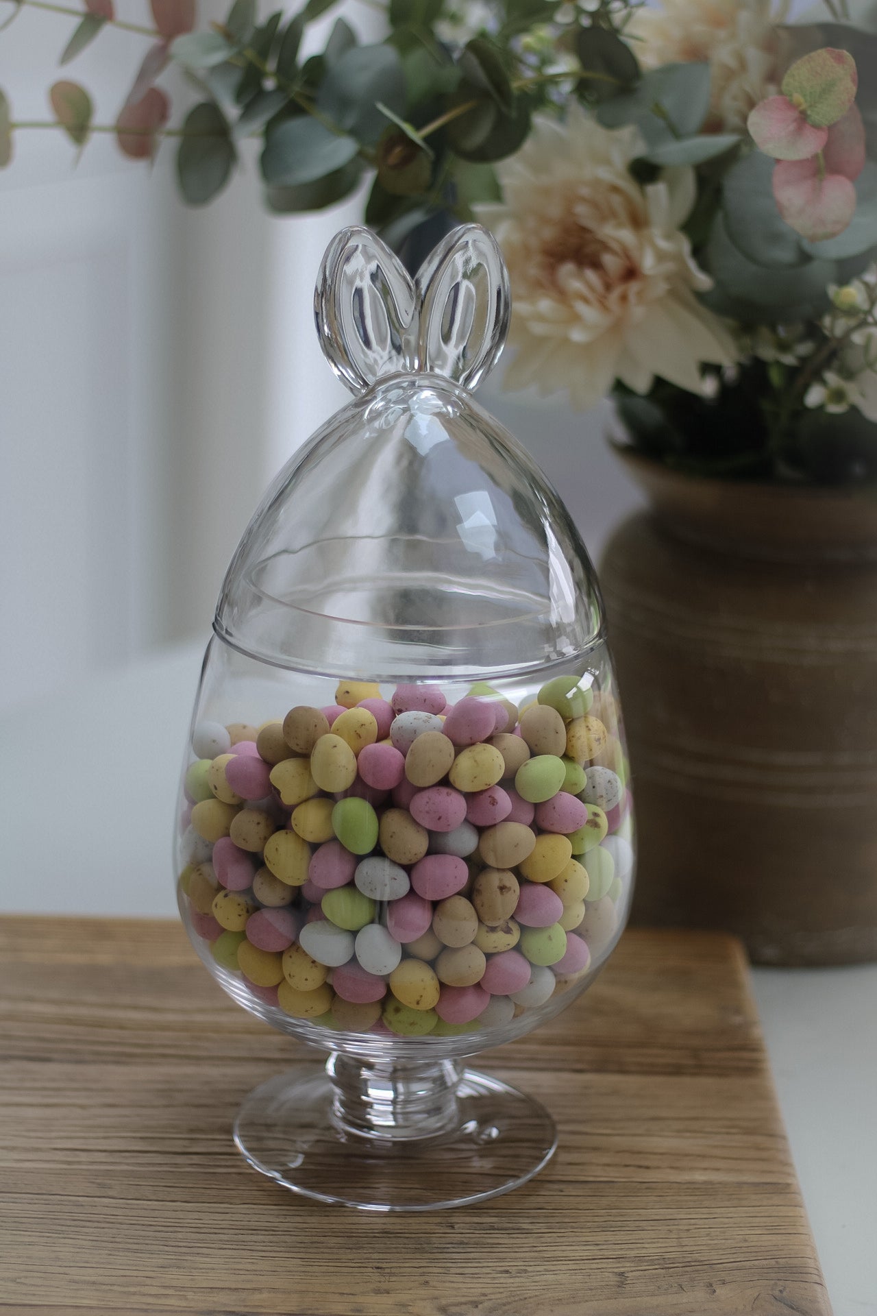 Pedestal Rabbit Ears Glass Jar
