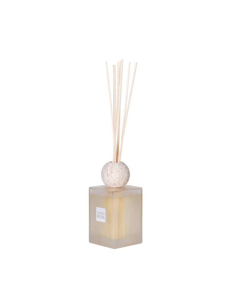 Square diffuser with spherical cap and reeds on a white background