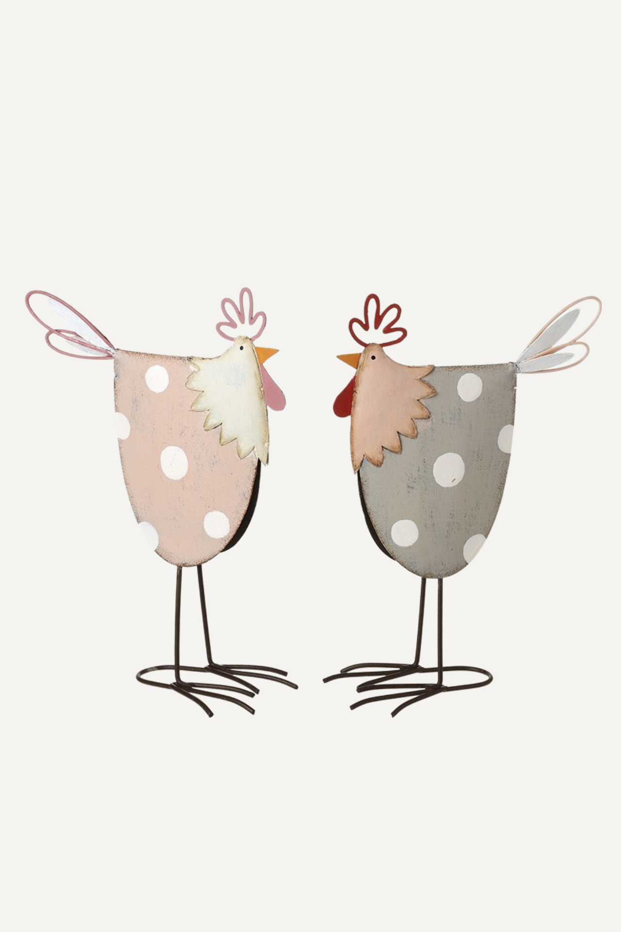 Pink and Grey Metal Chickens | Set of 2