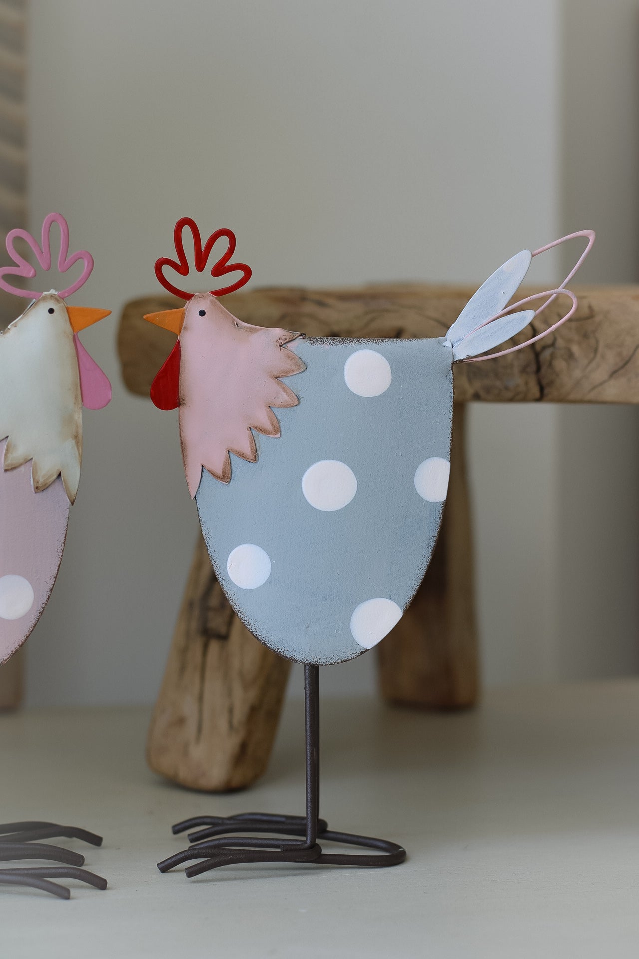 Pink and Grey Metal Chickens | Set of 2