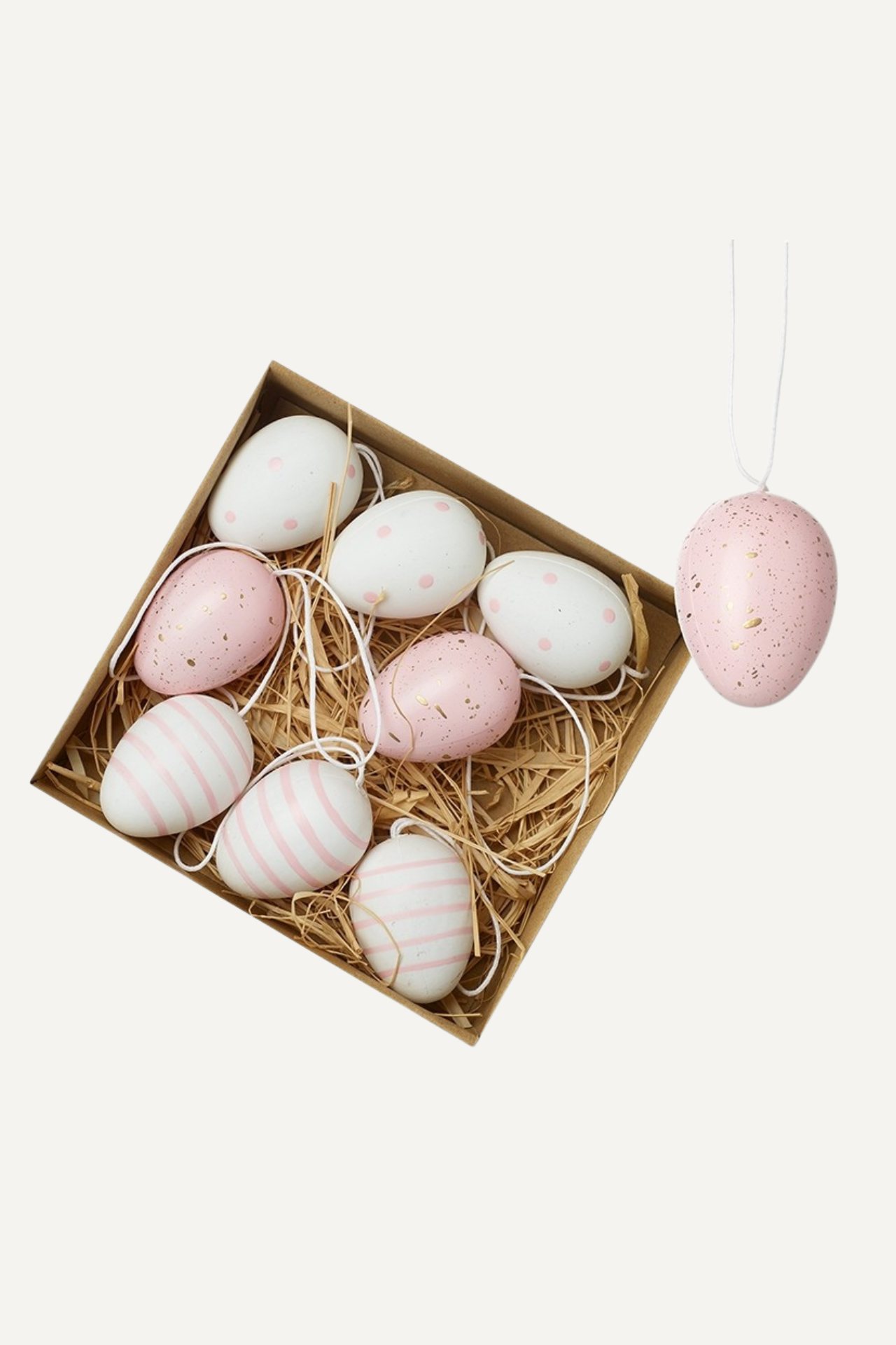 Pink and White Easter Eggs | Set of 9