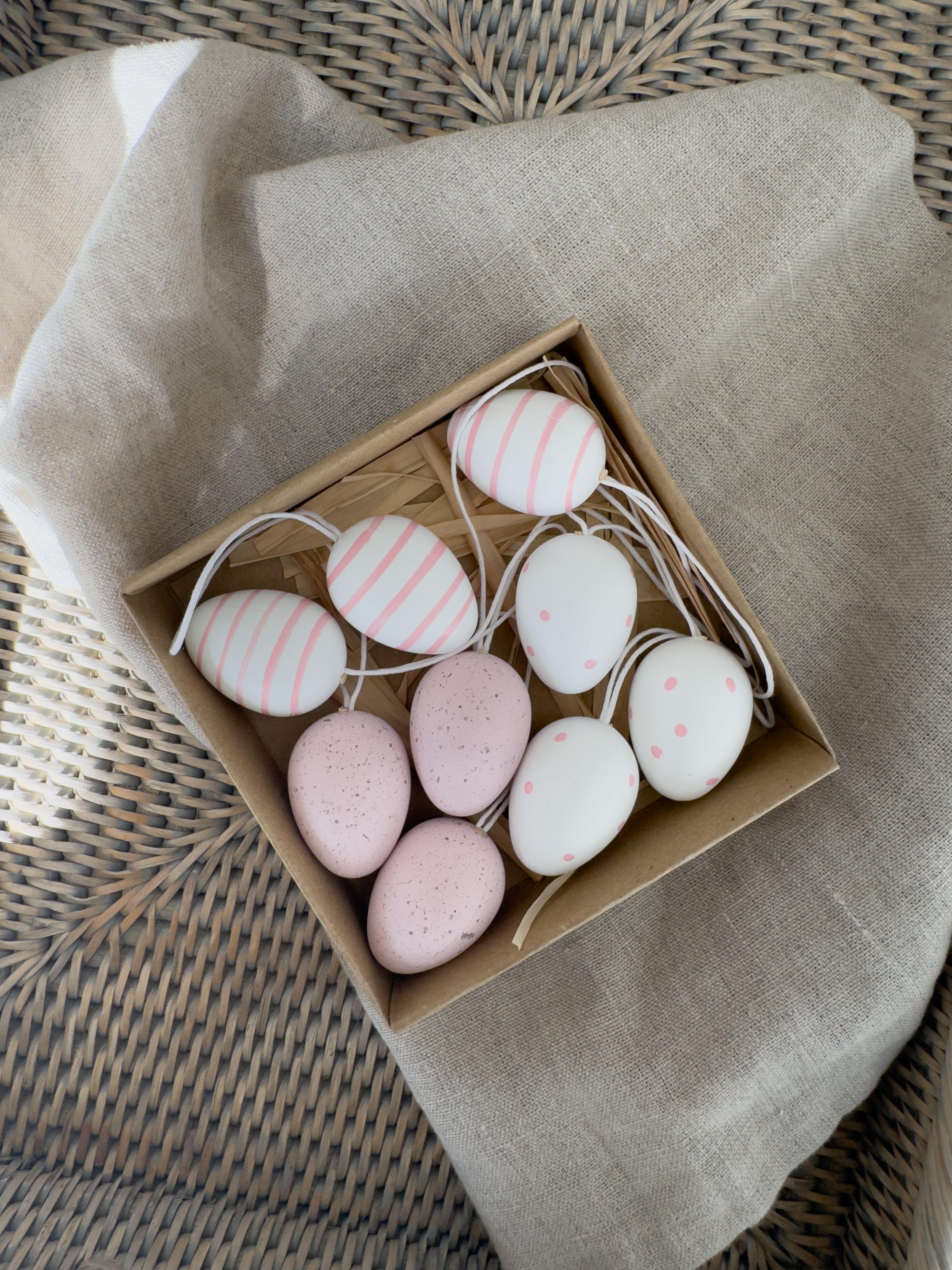 Pink and White Easter Eggs | Set of 9