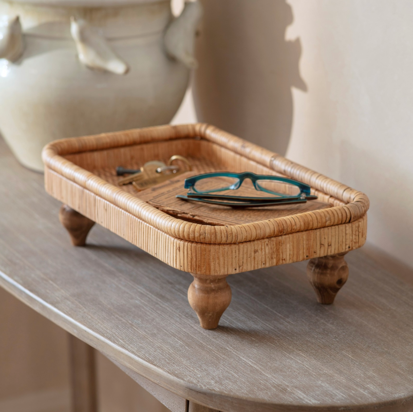 Raised Natural Rattan Tray on Feet