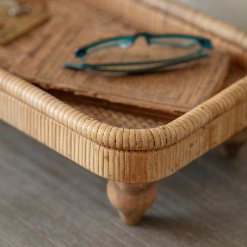 Raised Natural Rattan Tray on Feet