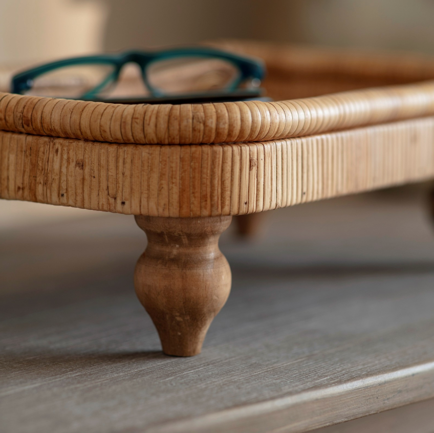 Raised Natural Rattan Tray on Feet