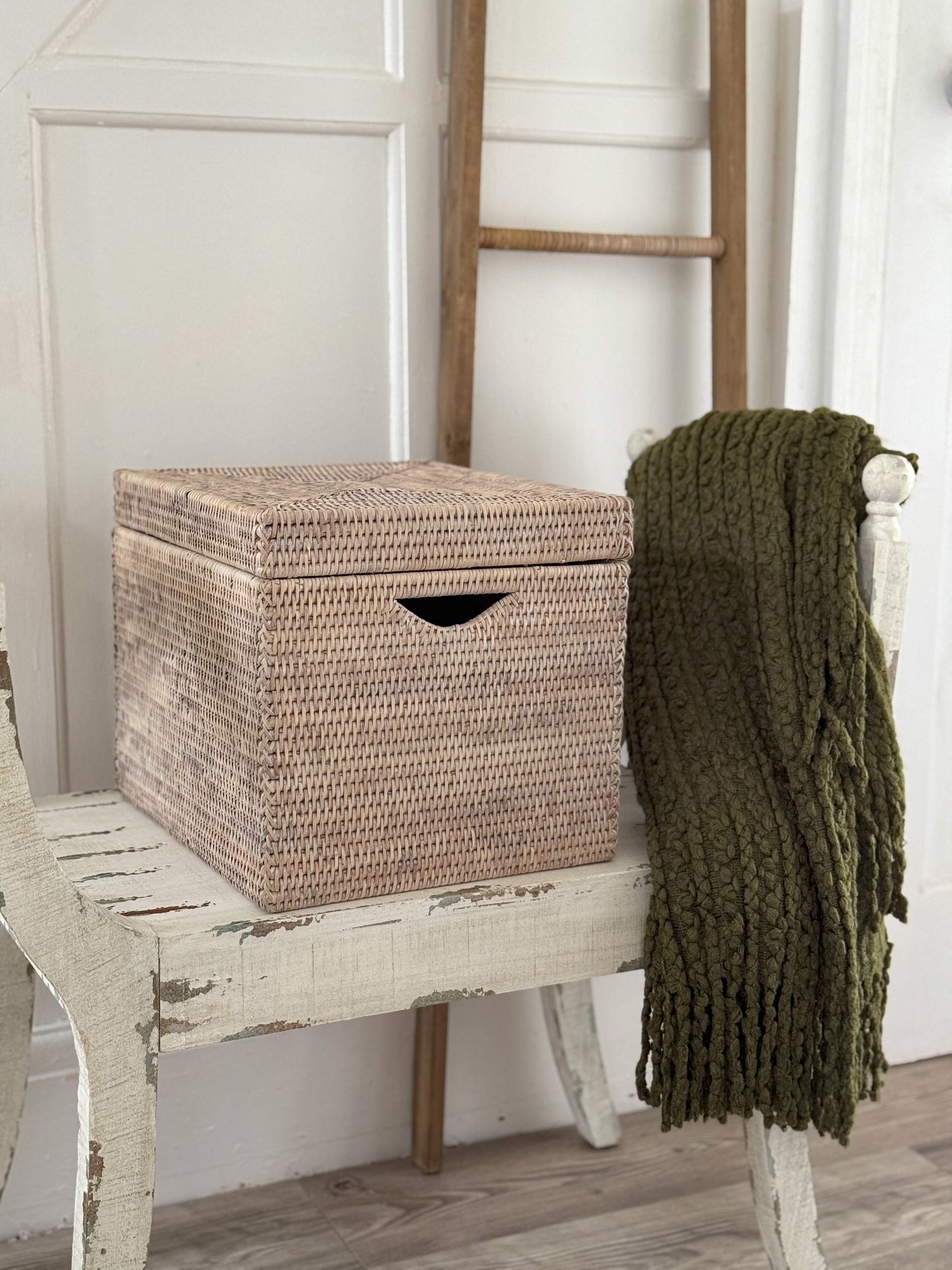 Rectangular Rattan Storage Basket with Lid