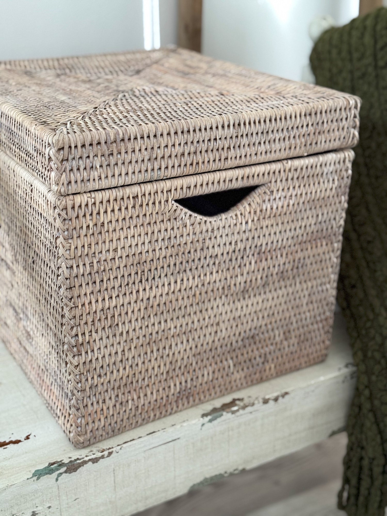 Rectangular Rattan Storage Basket with Lid