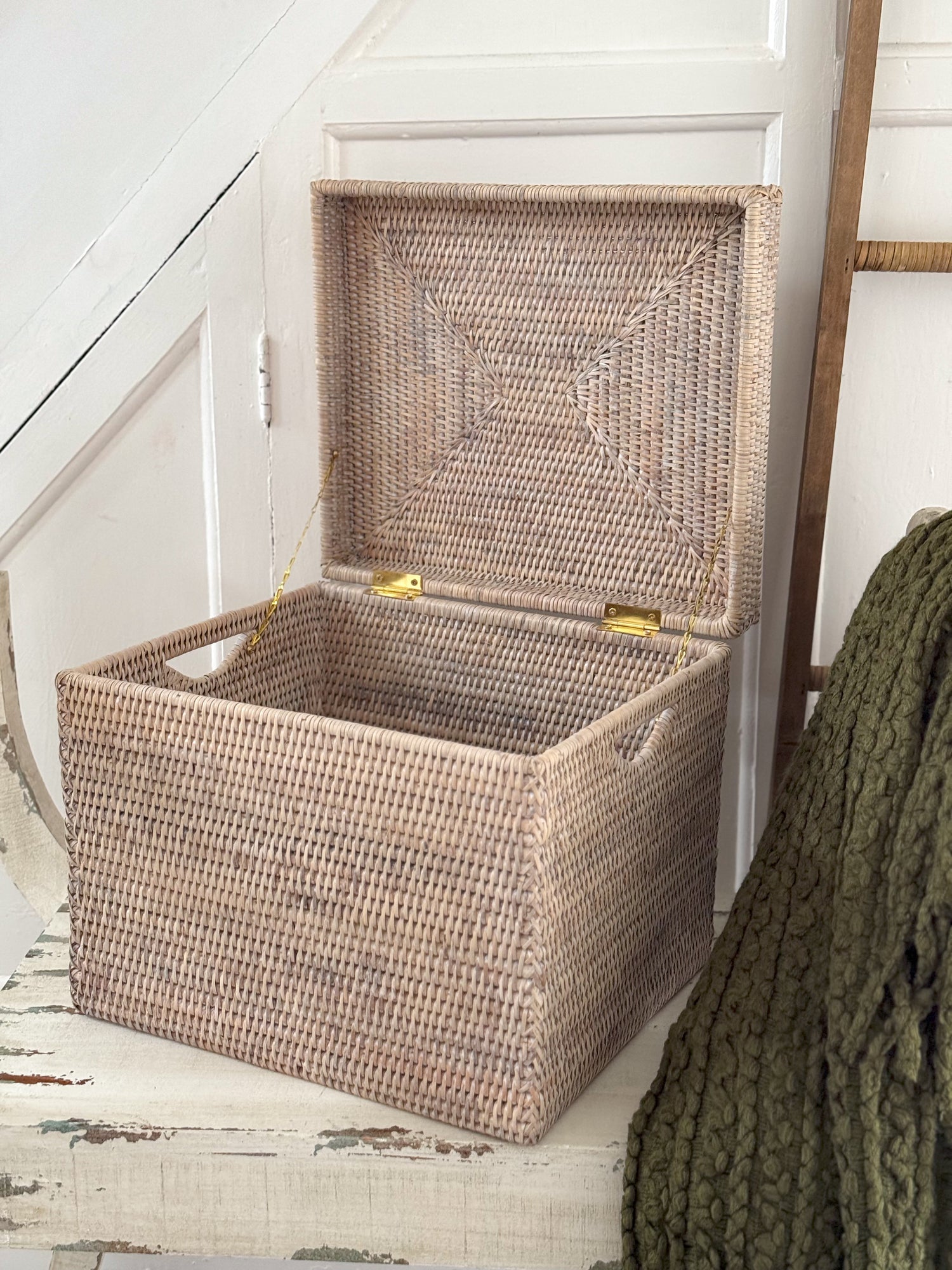 Rectangular Rattan Storage Basket with Lid