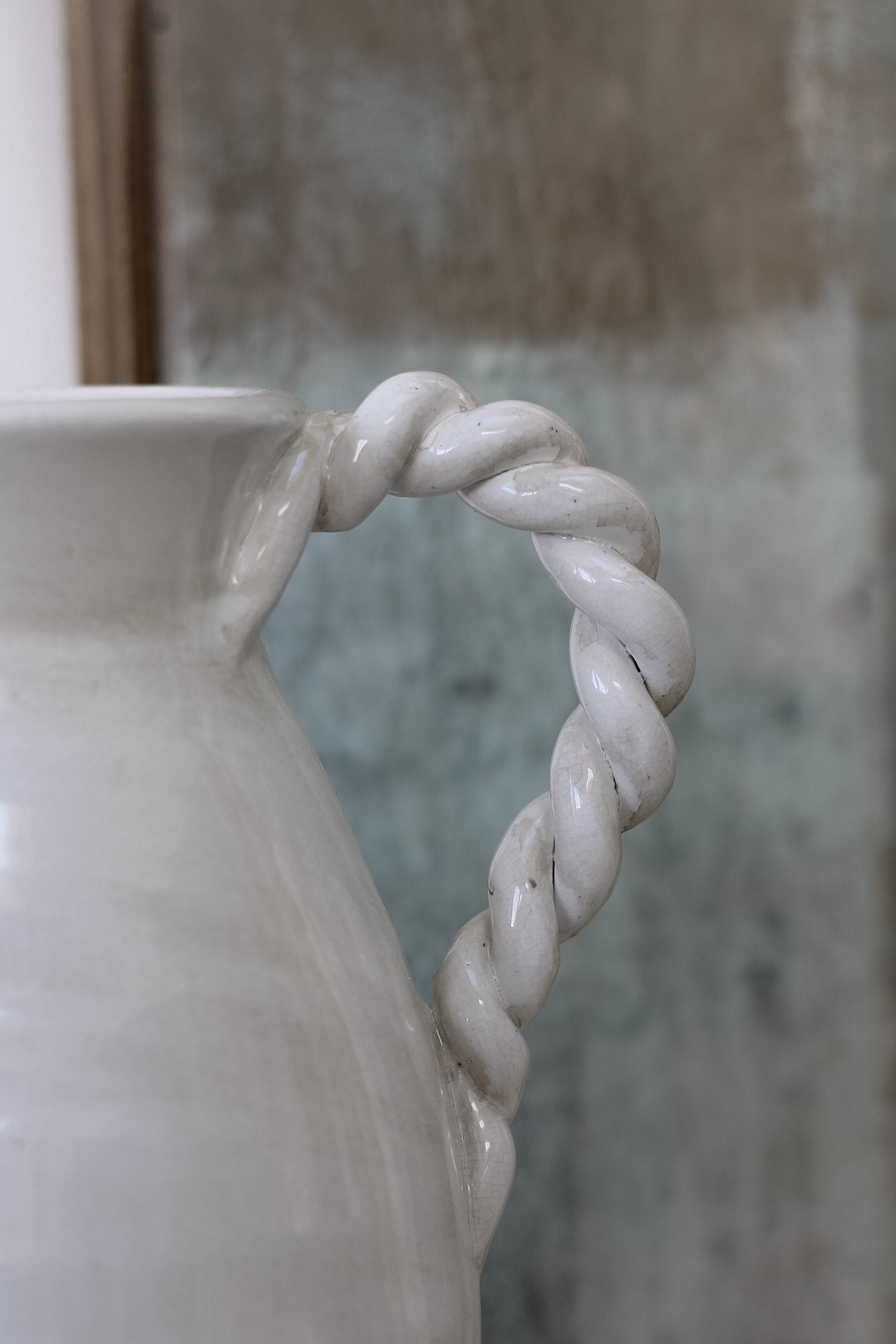 Roman twisted handle crackle glaze vase for home decor
