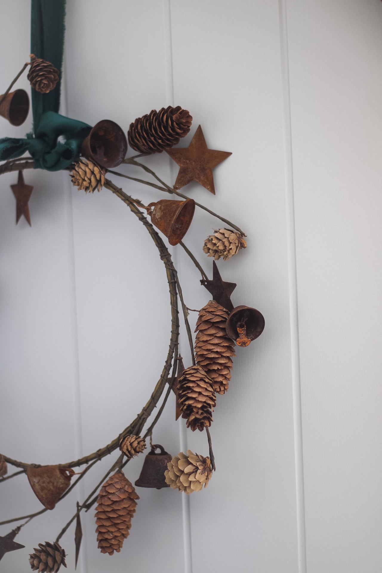 Rustic Christmas Bells and Pine Cones Wreath