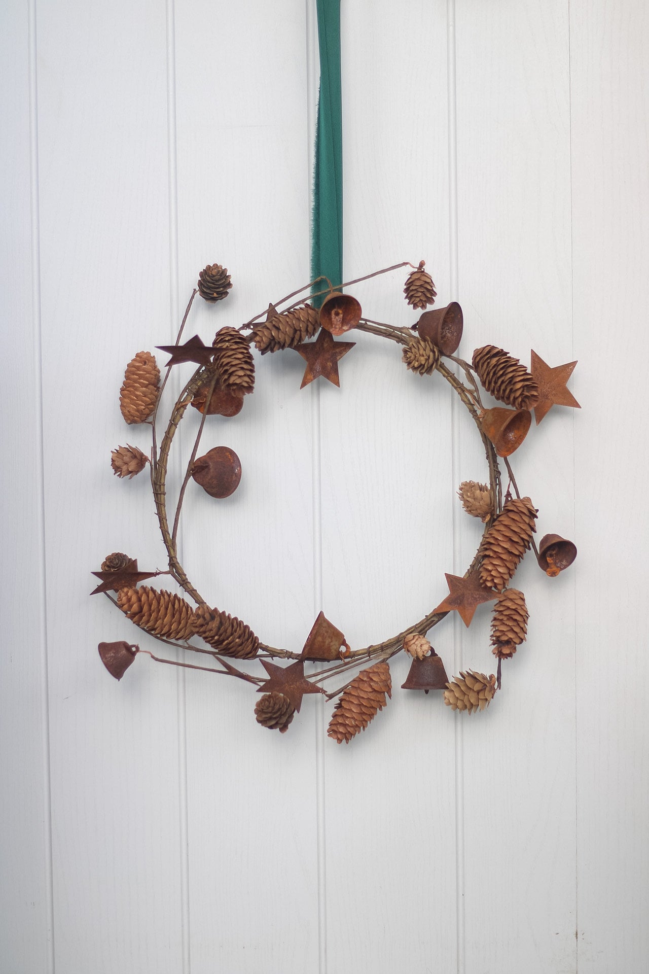 Rustic Christmas Bells and Pine Cones Wreath