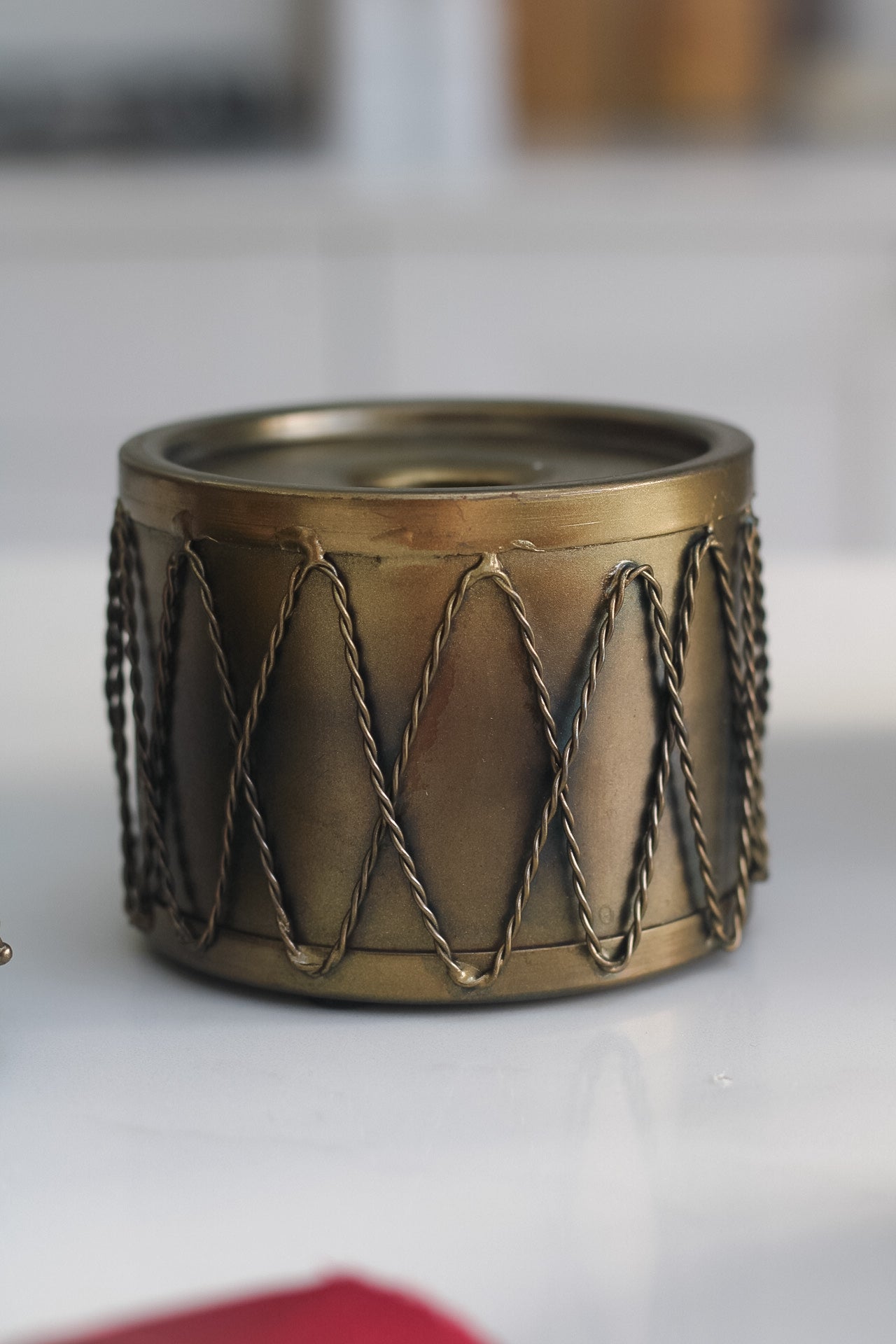 Rustic Gold Metal Drum Dinner Candle Holder