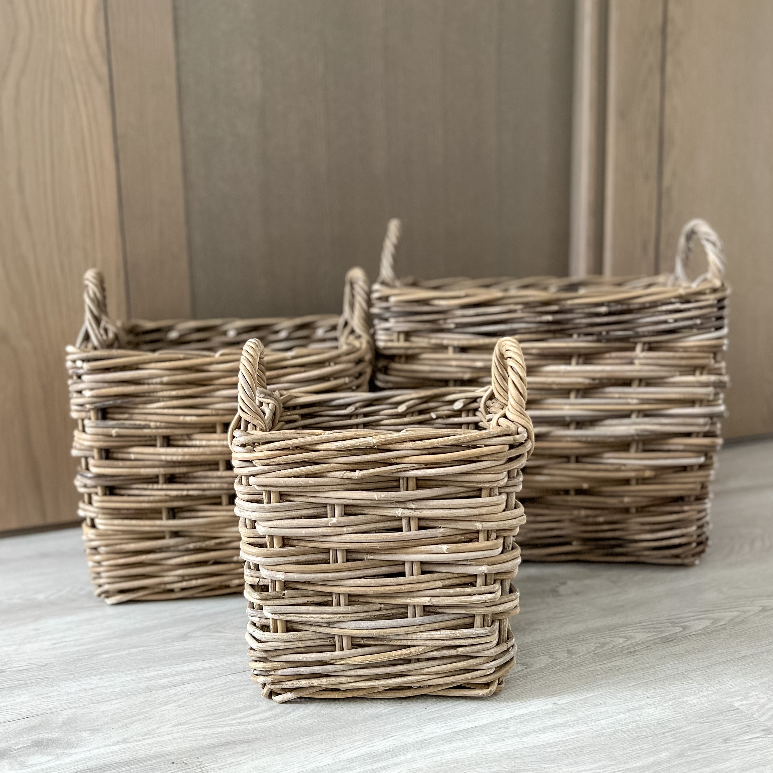 Rustic Grey Washed Rattan Square Storage Basket